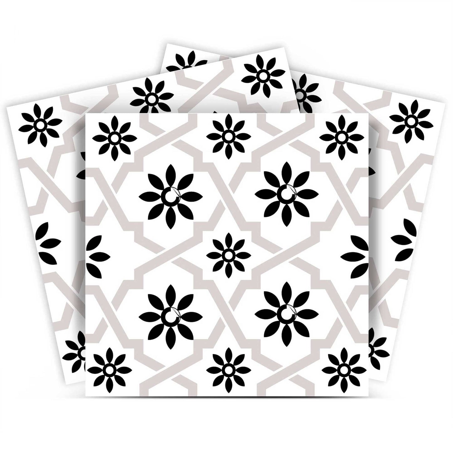 4" X 4" Black and White Lil Daisy Peel and Stick Removable Tiles - Homeroots - Flyclothing LLC