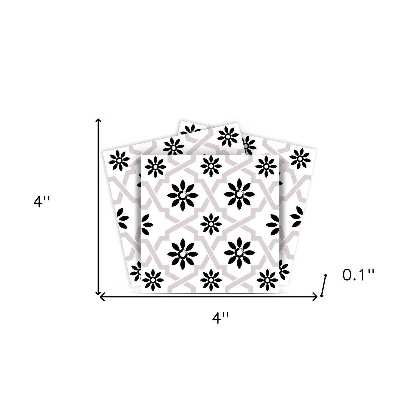4" X 4" Black and White Lil Daisy Peel and Stick Removable Tiles - Homeroots - Flyclothing LLC