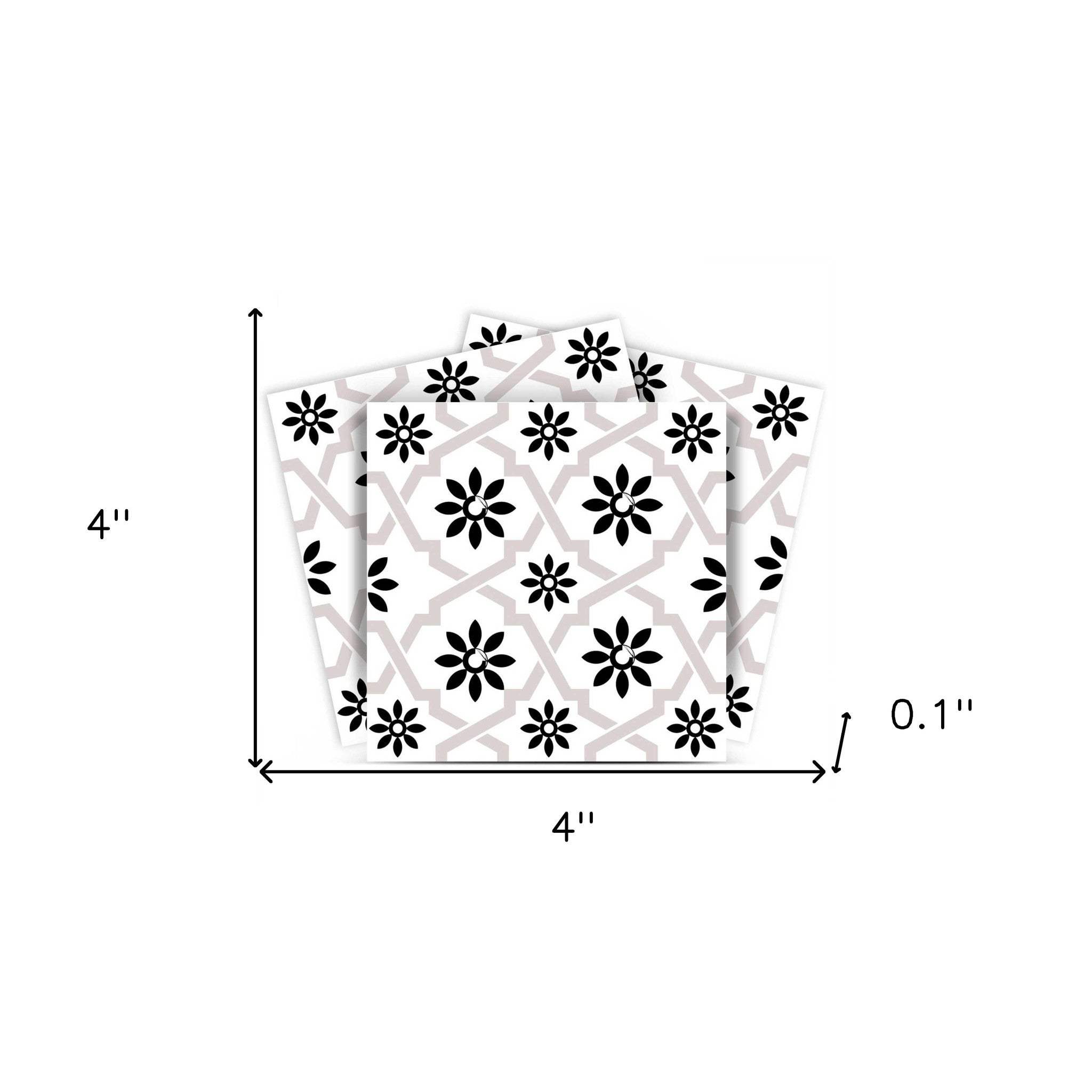 4" X 4" Black and White Lil Daisy Peel and Stick Removable Tiles - Homeroots - Flyclothing LLC
