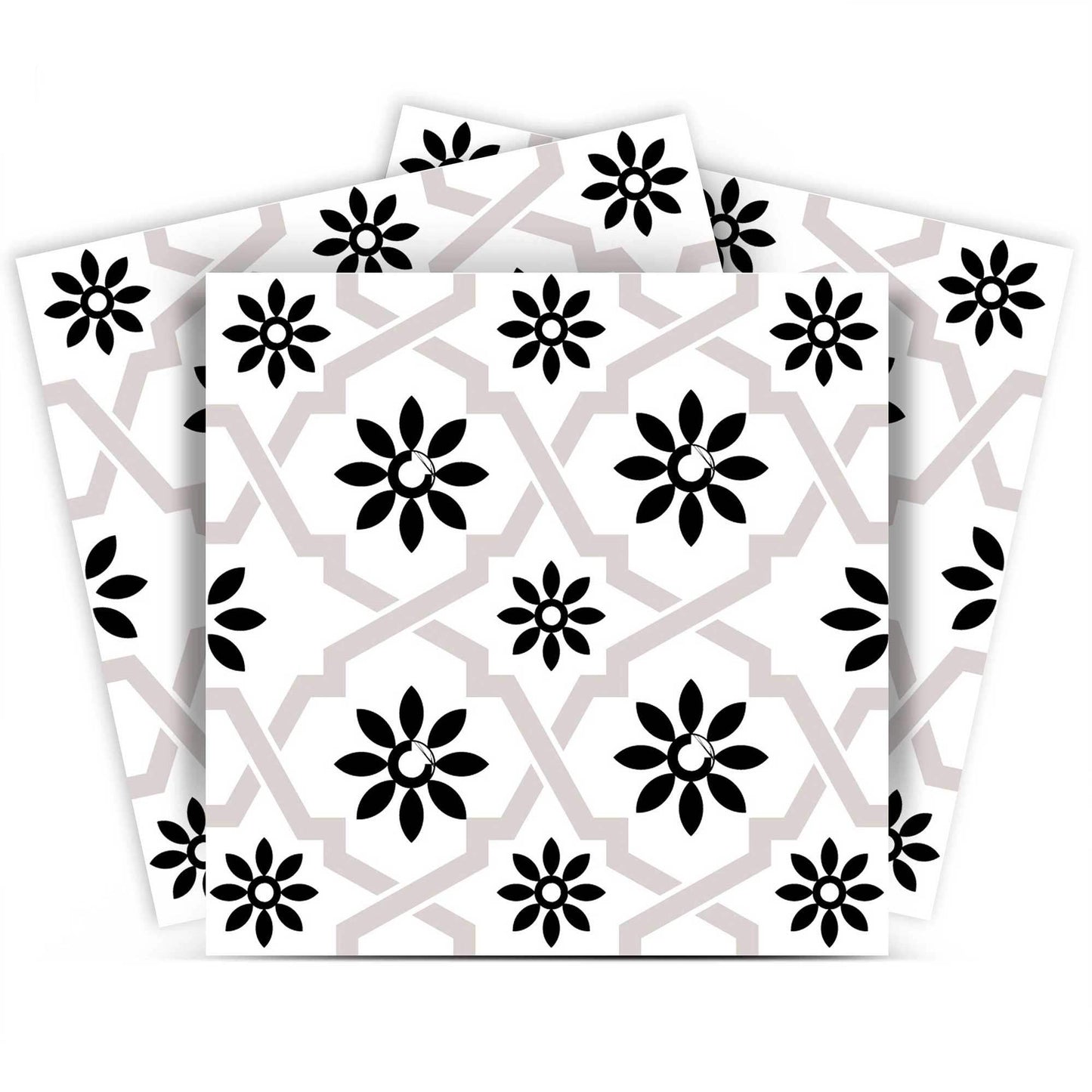 5" X 5" Black and White Lil Daisy Peel and Stick Removable Tiles - Homeroots - Flyclothing LLC