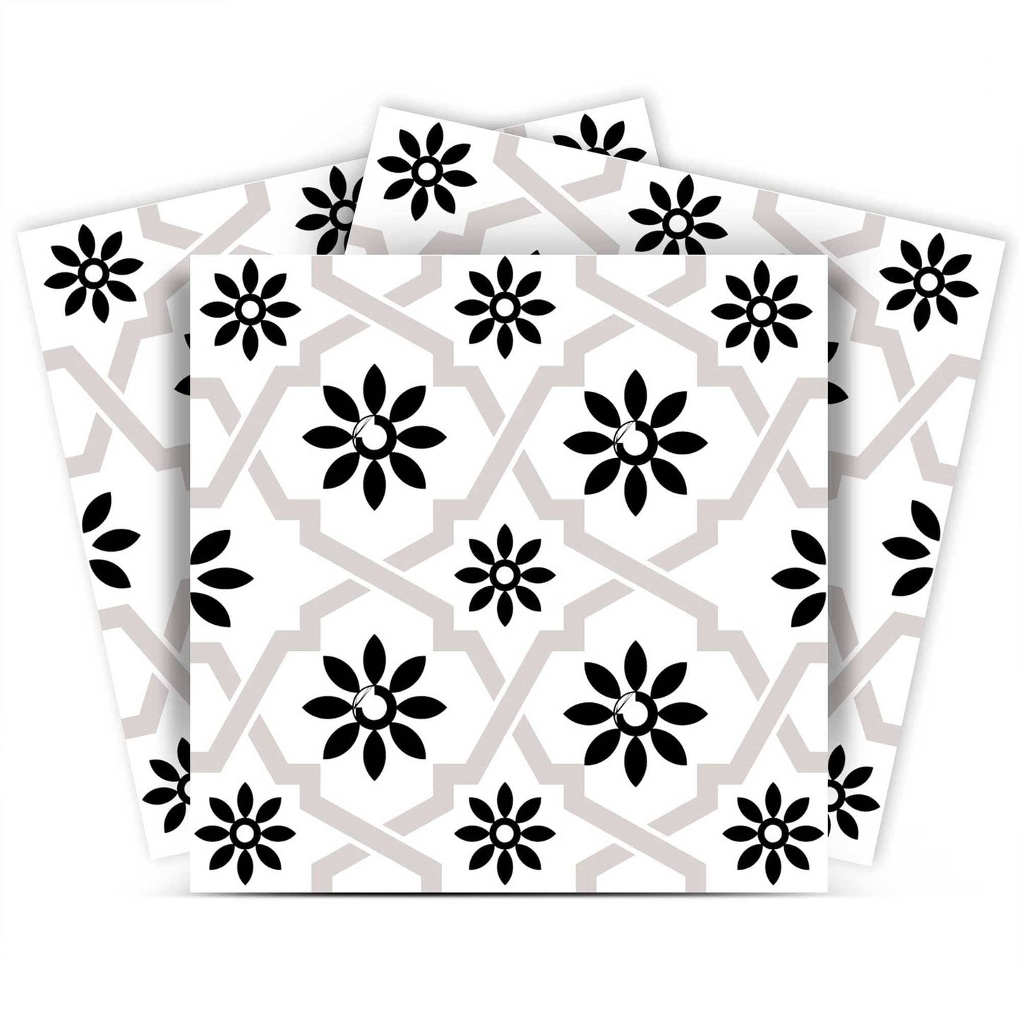 6" X 6" Black and White Lil Daisy Peel and Stick Removable Tiles - Homeroots - Flyclothing LLC