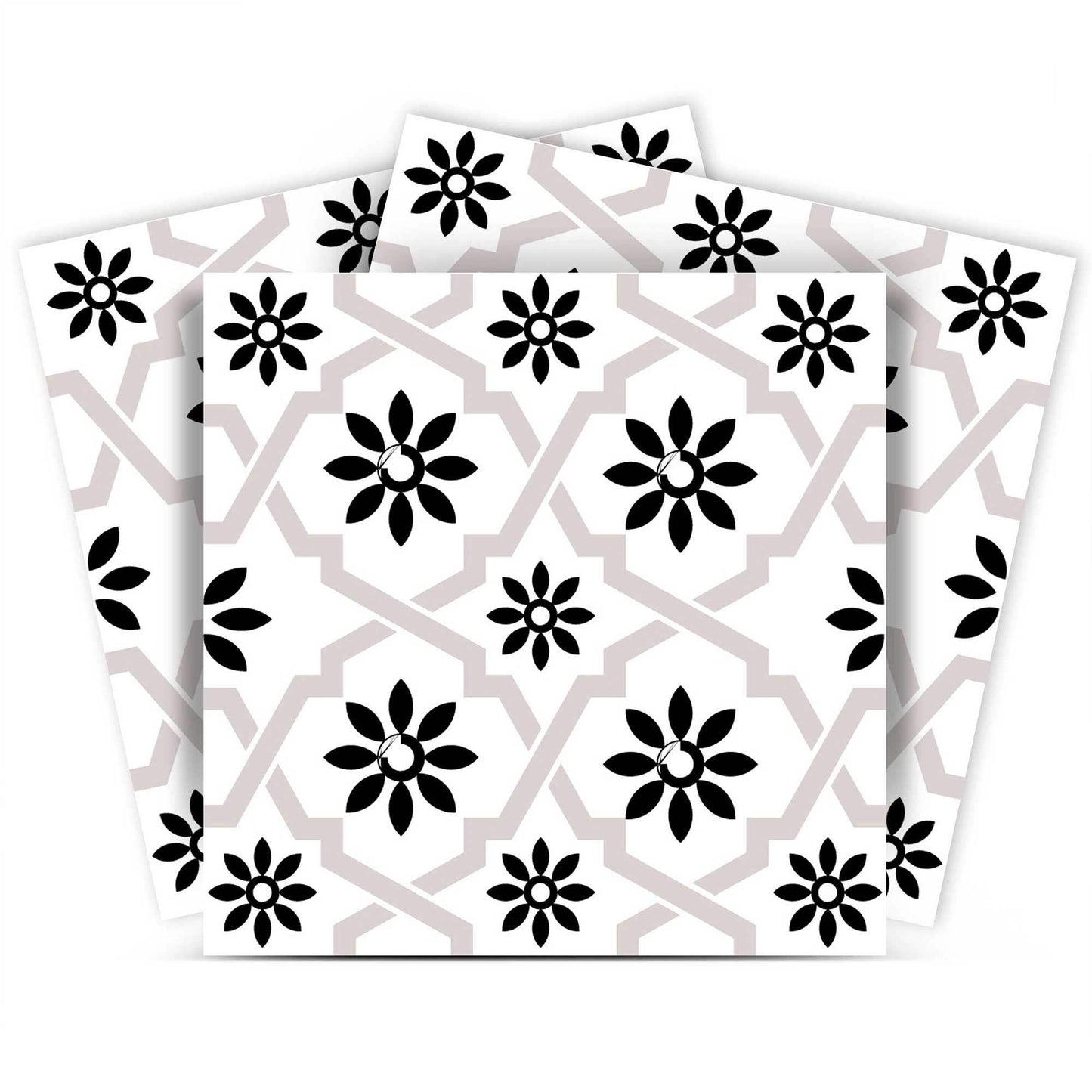 7" X 7" Black and White Lil Daisy Peel and Stick Removable Tiles - Homeroots - Flyclothing LLC