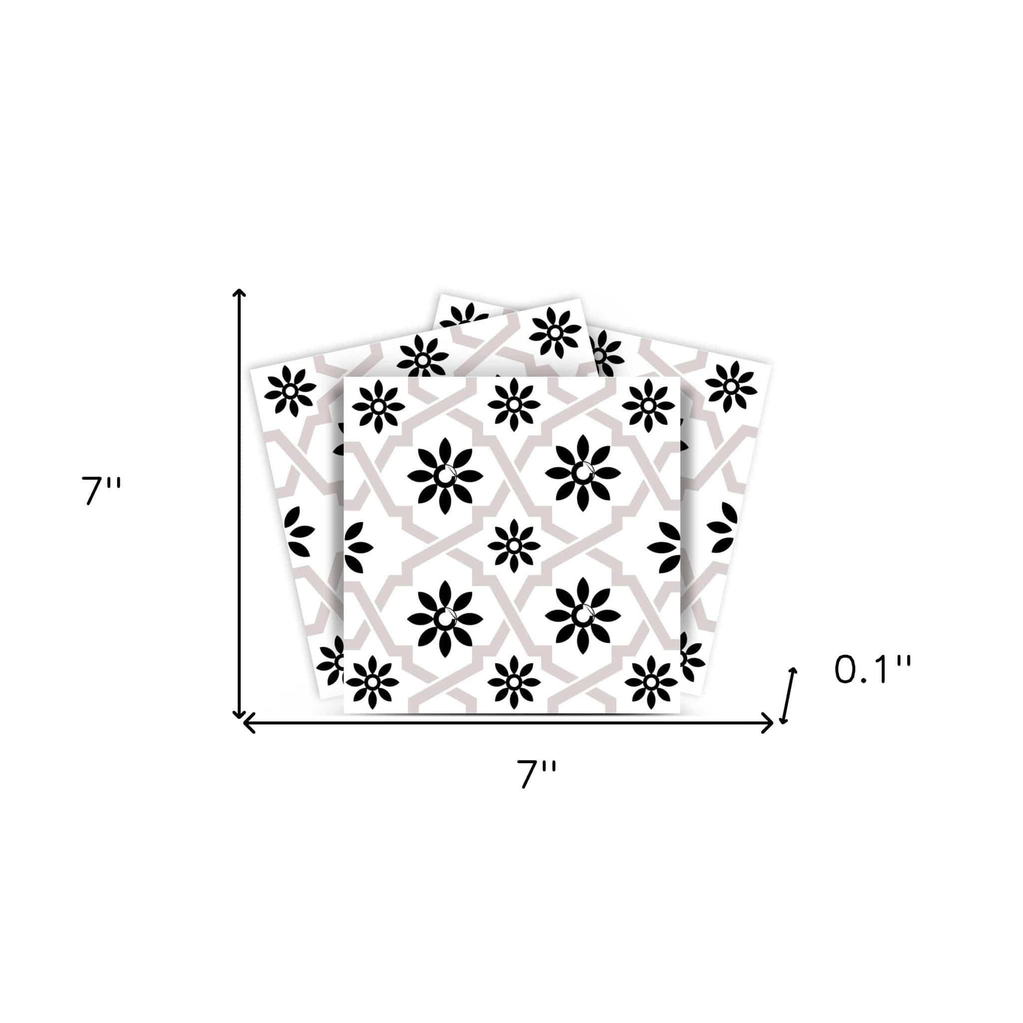 7" X 7" Black and White Lil  Daisy Peel and Stick Removable Tiles - Homeroots