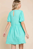 Culture Code Full Size Textured Round Neck Puff Sleeve Dress - Trendsi - Flyclothing LLC