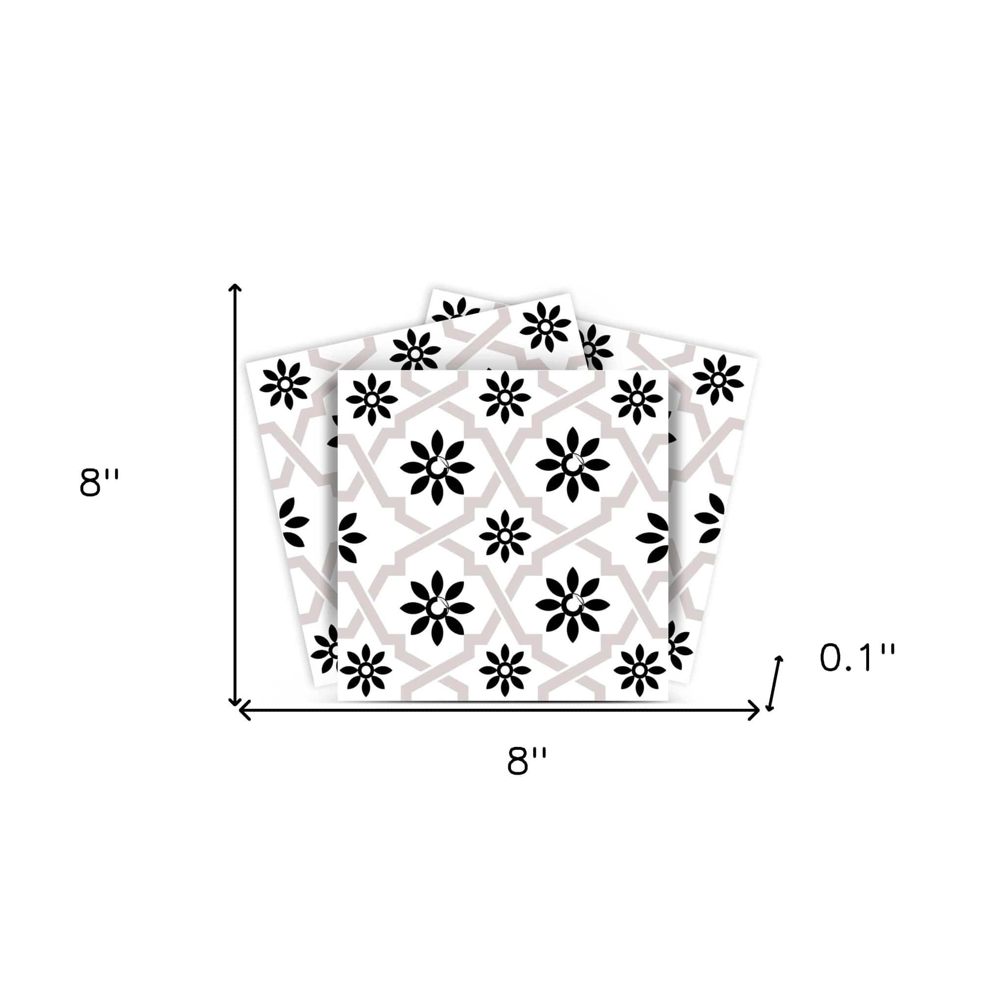 8" X 8" Black and White Lil Daisy Peel and Stick Removable Tiles - Homeroots - Flyclothing LLC
