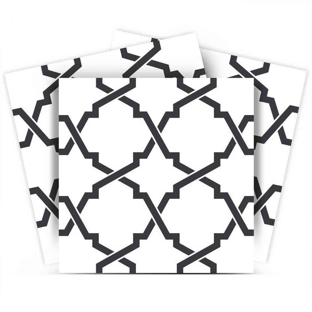 7" X 7" Black and White Prism Peel and Stick Removable Tiles - Homeroots