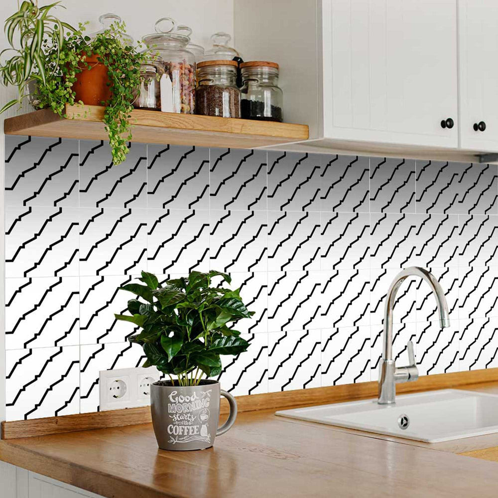 8" X 8" Black and White XL Prism  Peel and Stick Removable Tiles - Homeroots