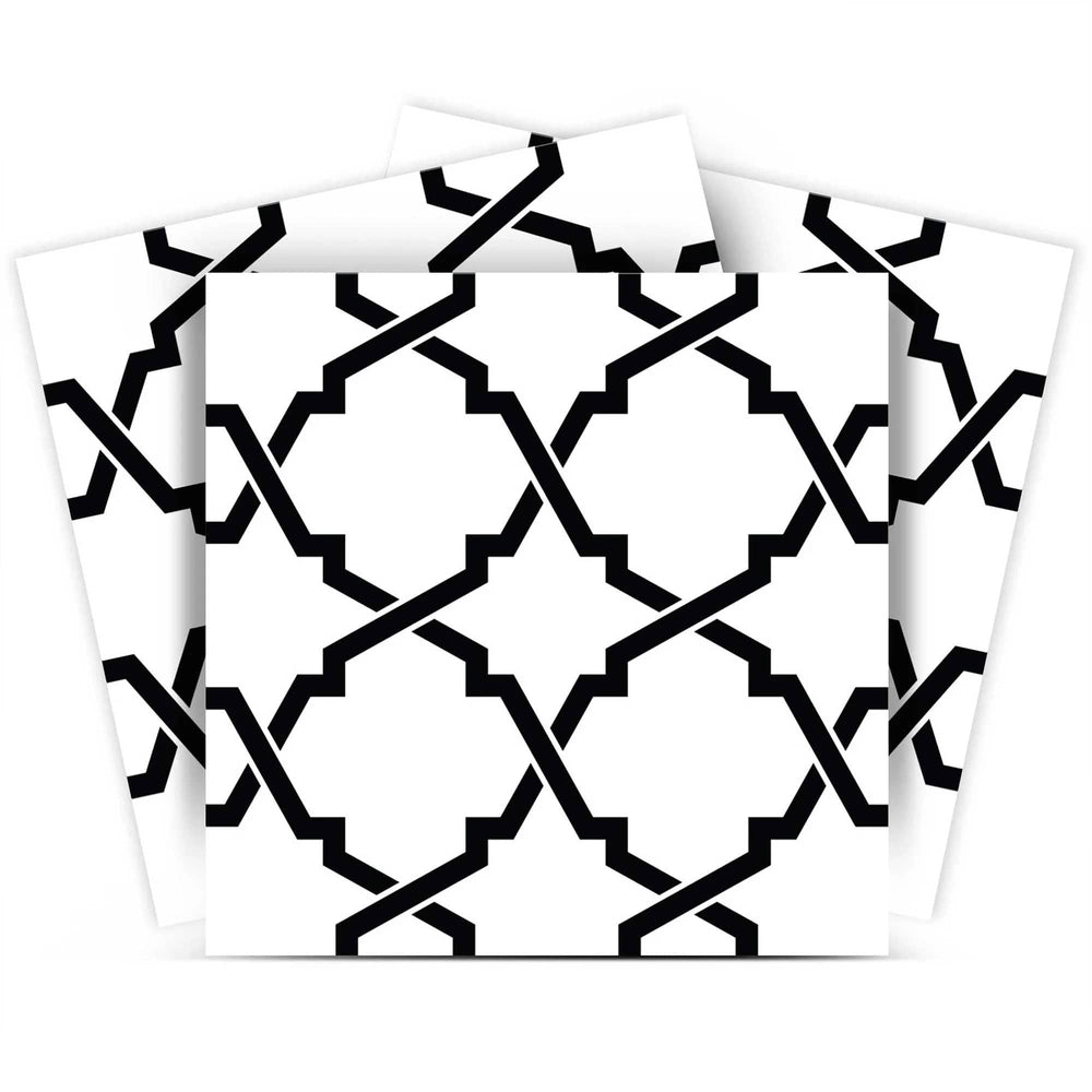 4" X 4" Black and White Quatrefoil Peel and Stick Tiles - Homeroots