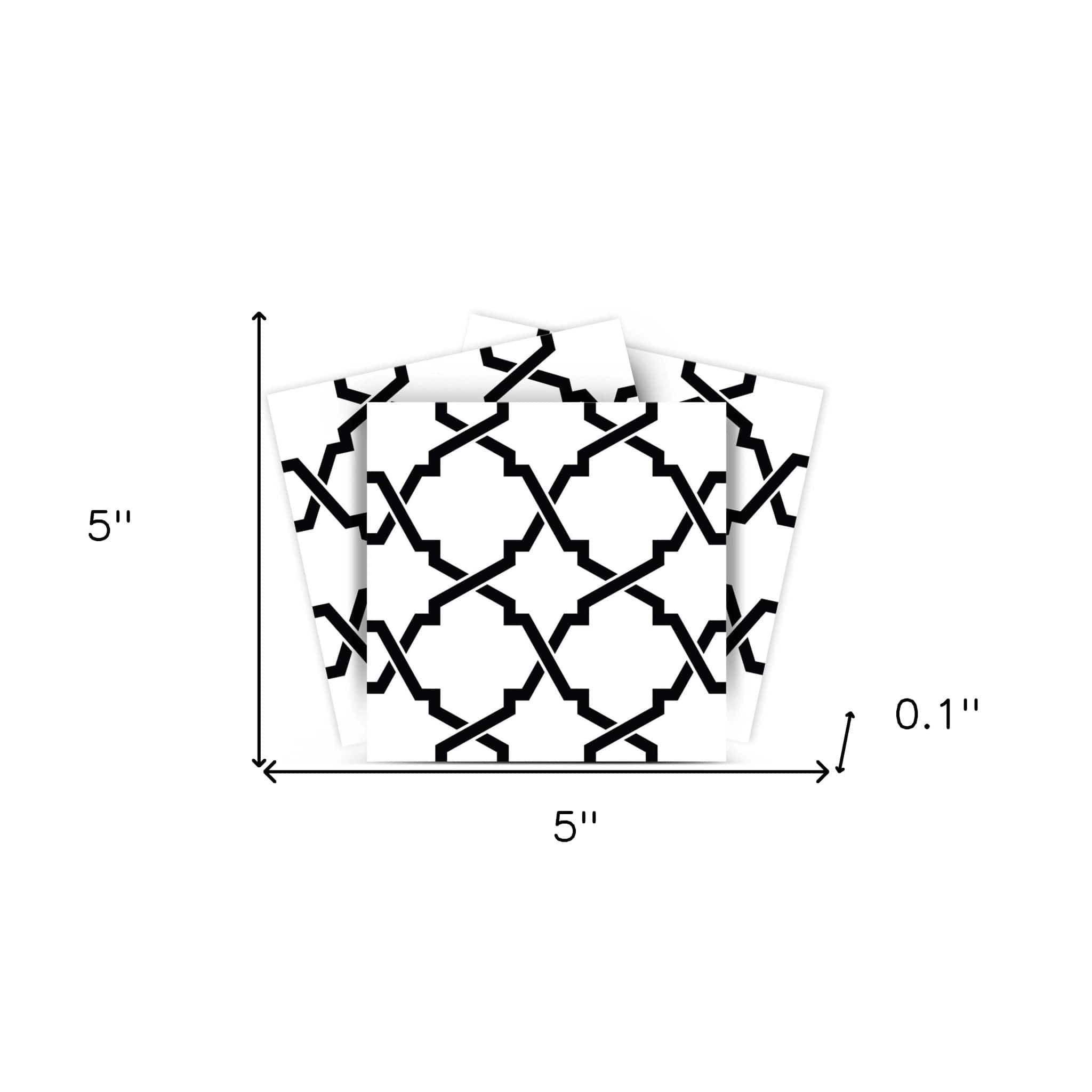 5" X 5" Black and White Quatrefoil Peel and Stick Tiles - Homeroots - Flyclothing LLC