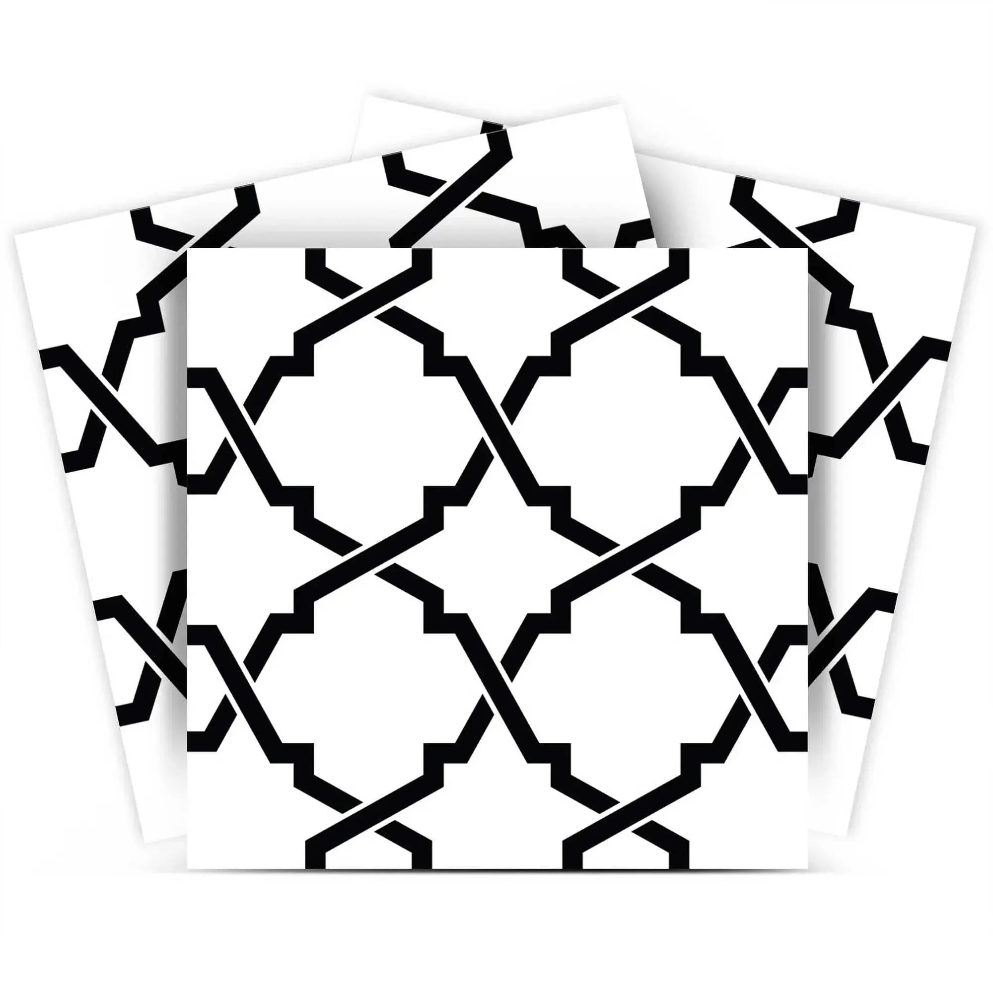 6" X 6" Black and White Quatrefoil Peel and Stick Tiles - Homeroots - Flyclothing LLC