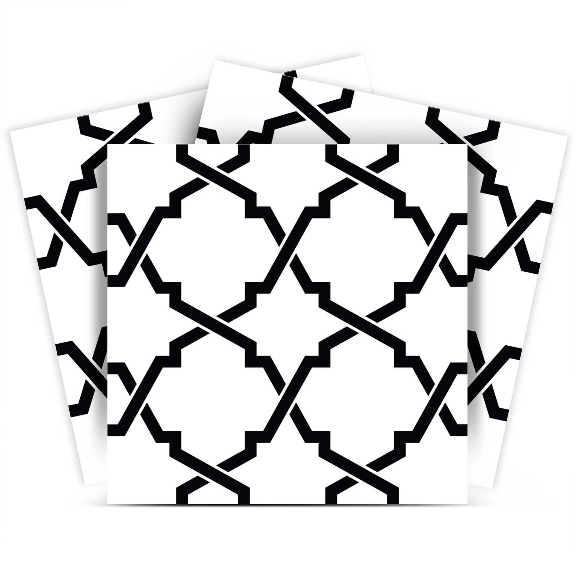 6" X 6" Black and White Quatrefoil Peel and Stick Tiles - Homeroots