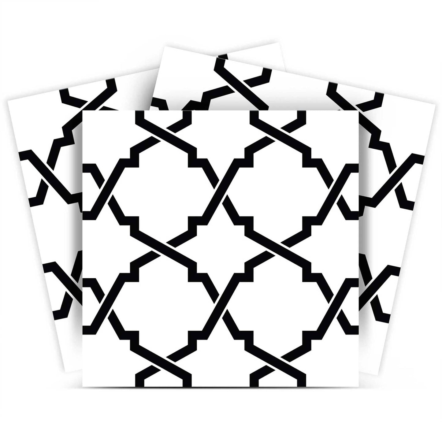 6" X 6" Black and White Quatrefoil Peel and Stick Tiles - Homeroots - Flyclothing LLC