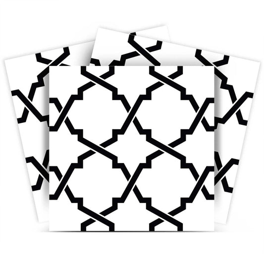 6" X 6" Black and White Quatrefoil Peel and Stick Tiles - Homeroots