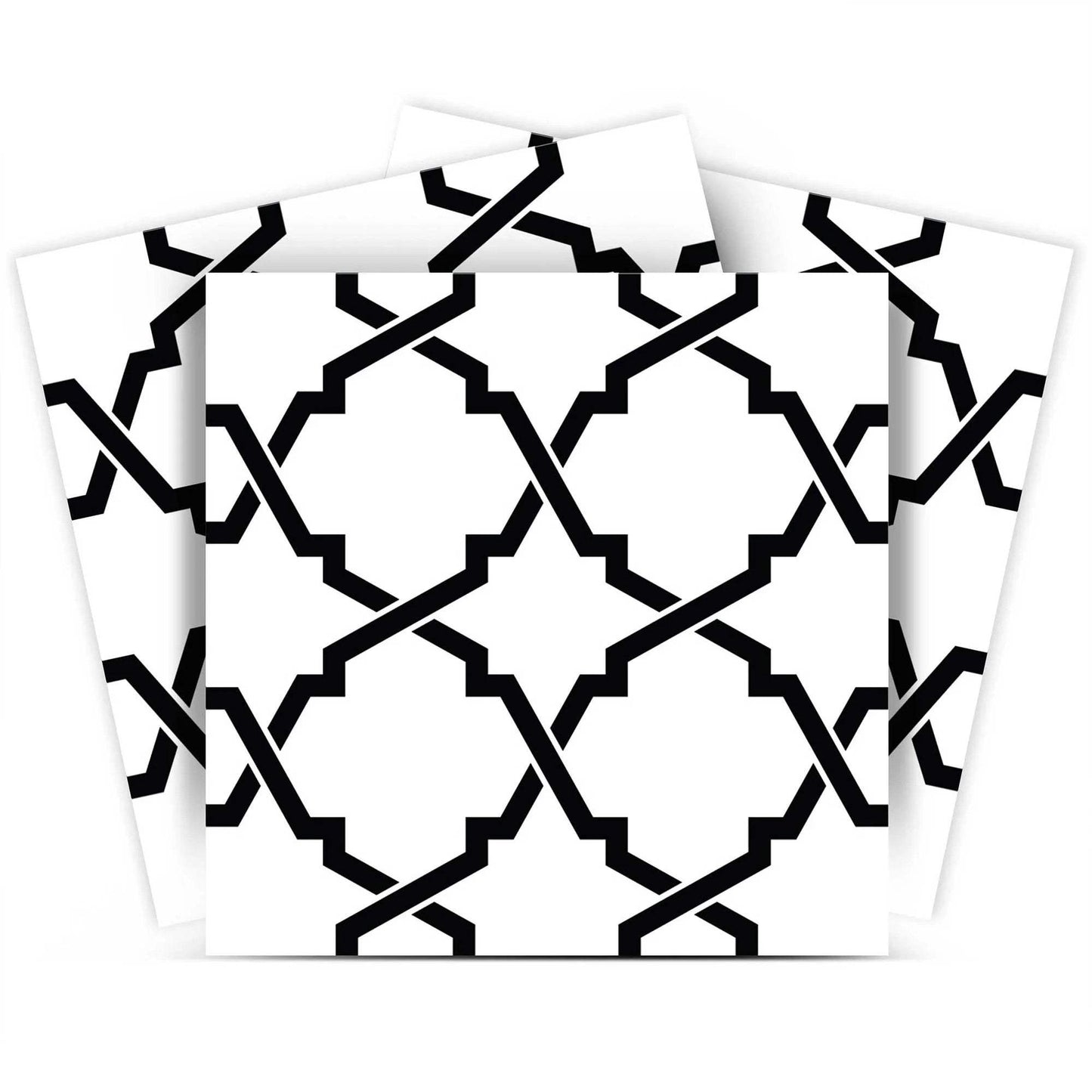 7" X 7" Black and White Quatrefoil Peel and Stick Tiles - Homeroots - Flyclothing LLC