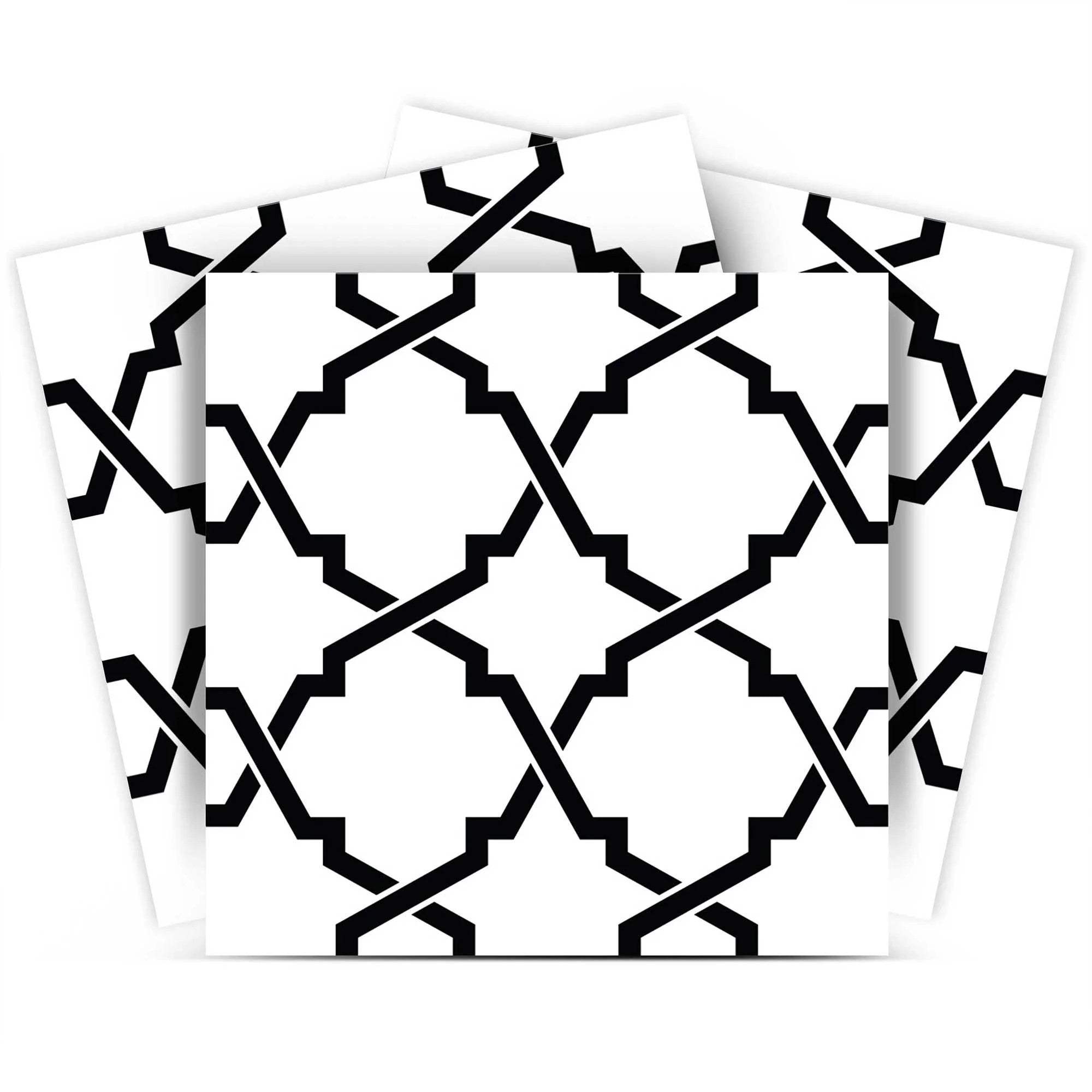 7" X 7" Black and White Quatrefoil Peel and Stick Tiles - Homeroots - Flyclothing LLC