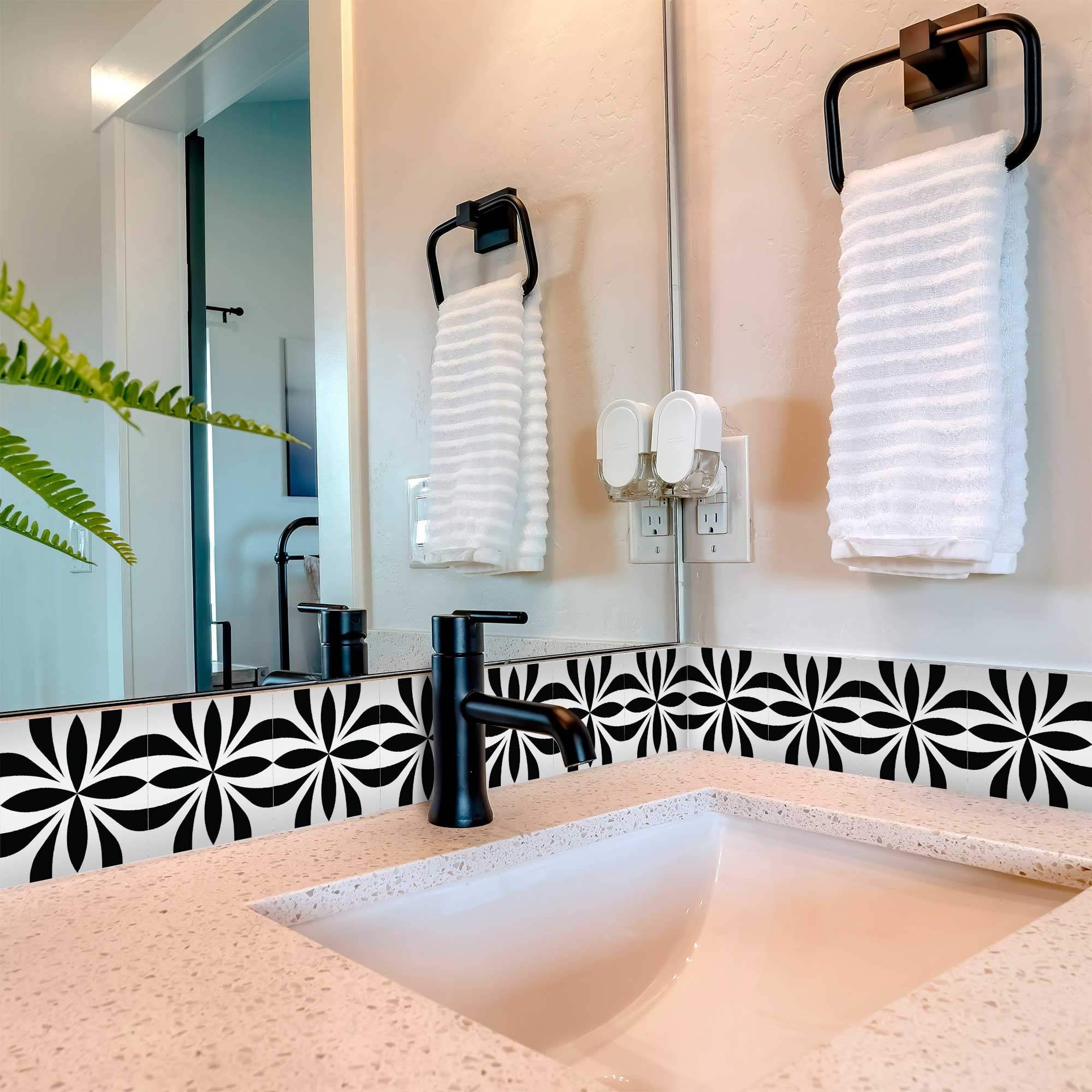 5" X 5" Black and White Colla Peel and Stick Removable Tiles - Homeroots - Flyclothing LLC