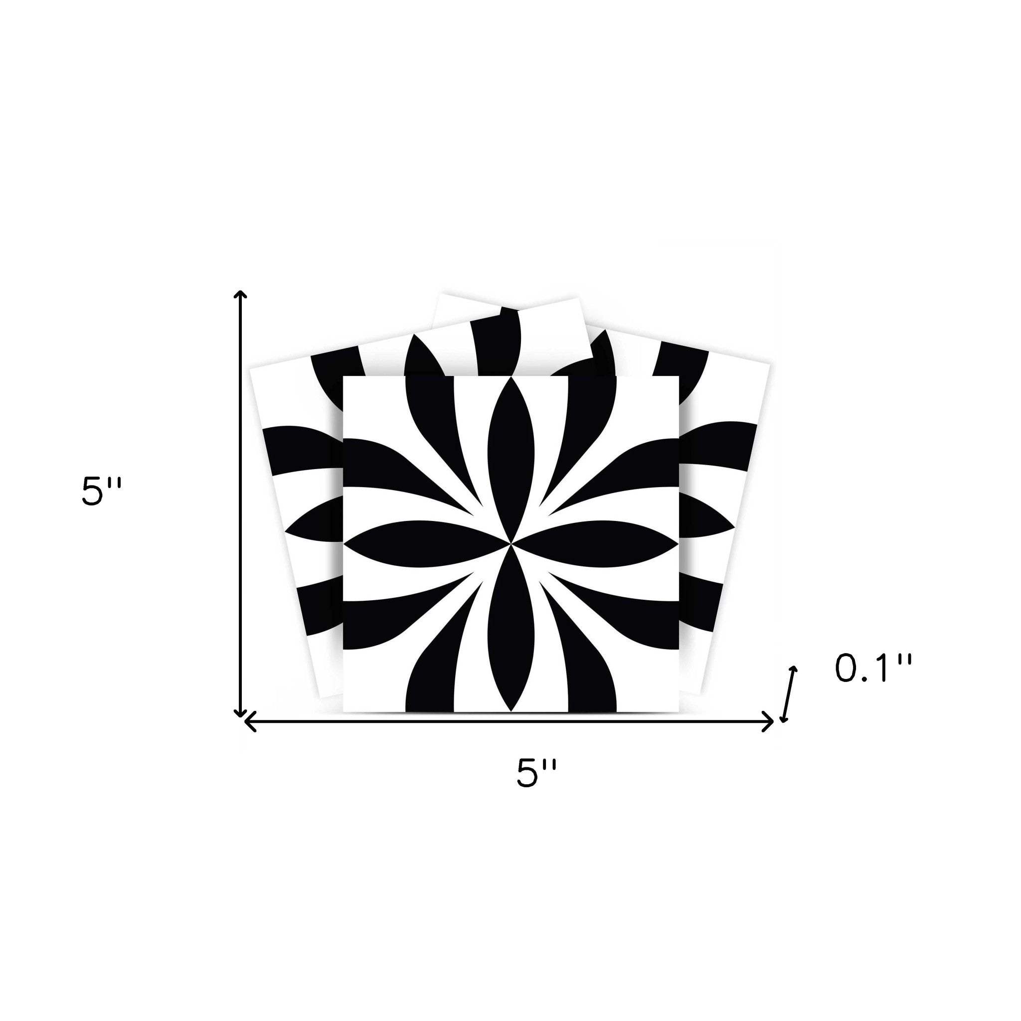 5" X 5" Black and White Colla Peel and Stick Removable Tiles - Homeroots - Flyclothing LLC