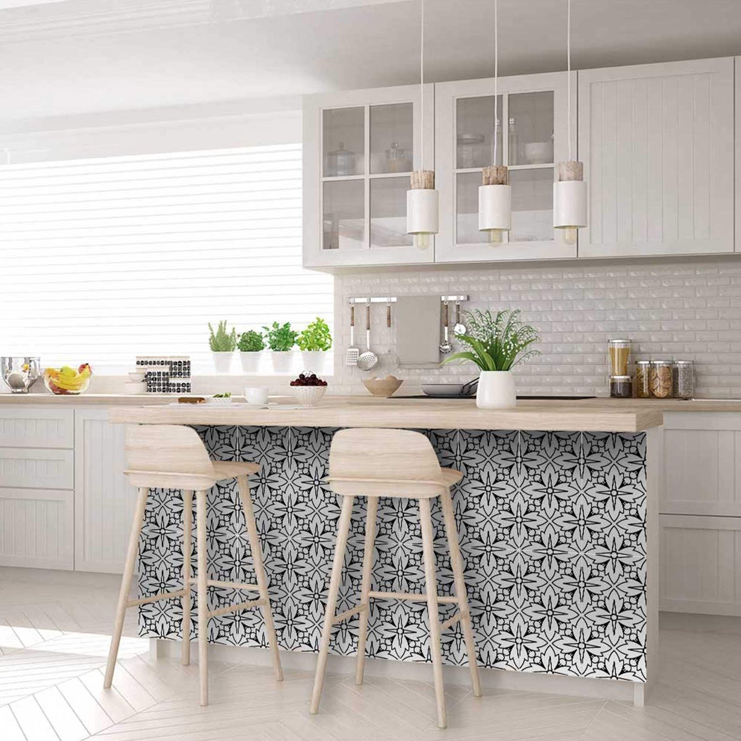 5" X 5" White and Black Cross Peel and Stick Removable Tiles - Homeroots - Flyclothing LLC