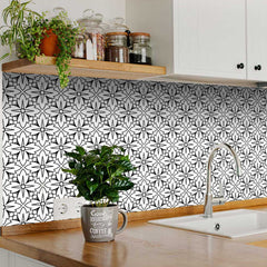 6" X 6" White and Black Cross Peel and Stick Removable Tiles
