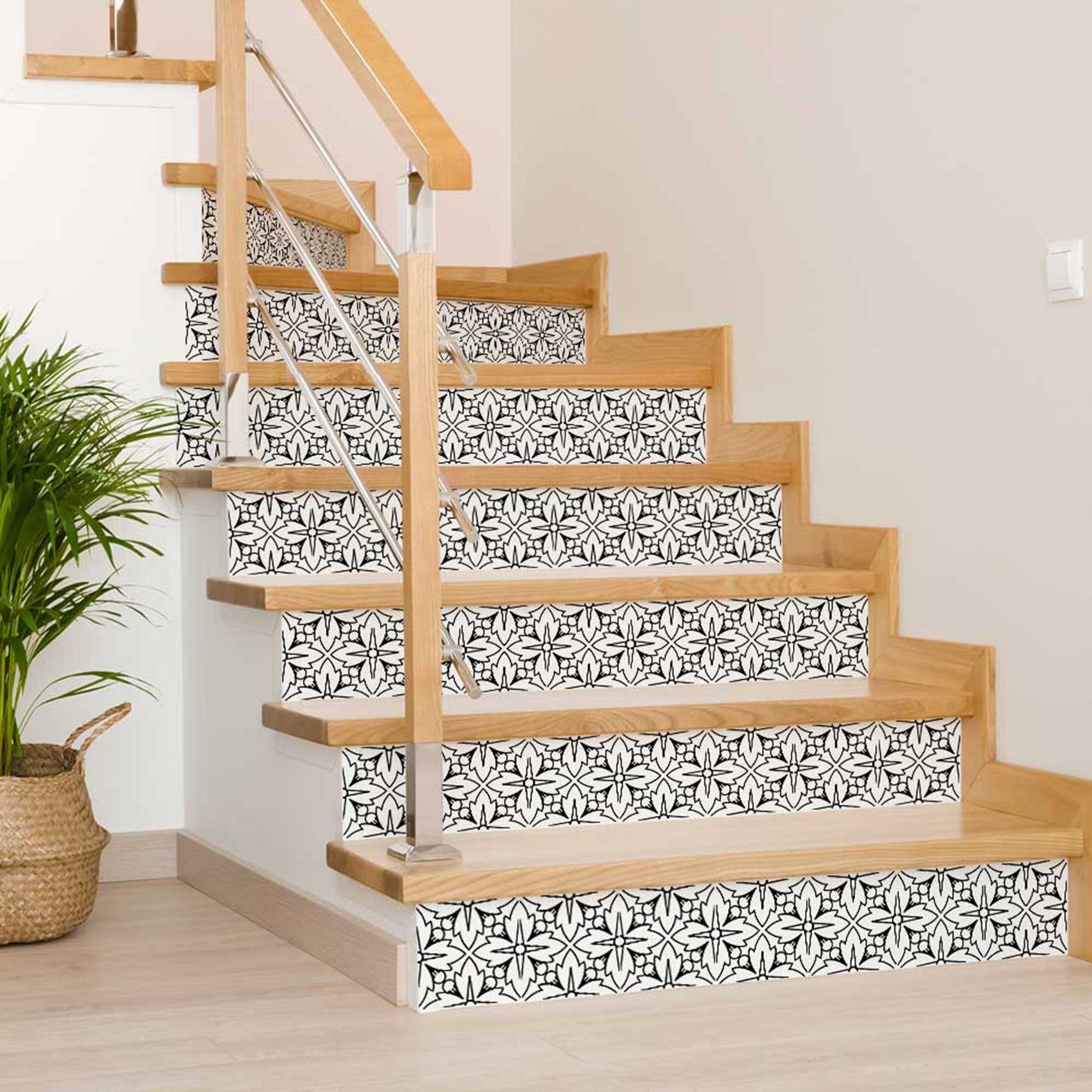7" X 7" White and Black Cross Peel and Stick Removable Tiles - Homeroots