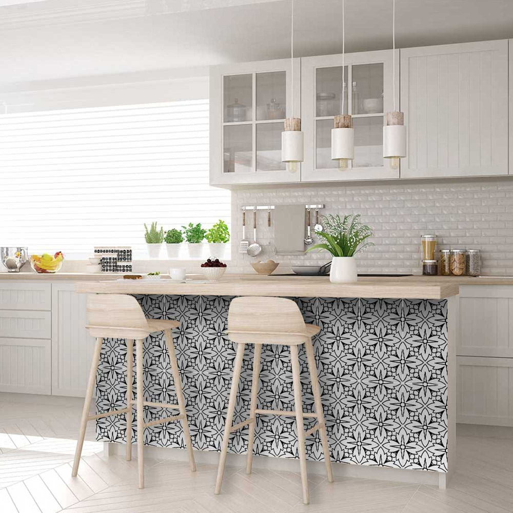 8" X 8" White and Black Cross Peel and Stick Removable Tiles - Homeroots