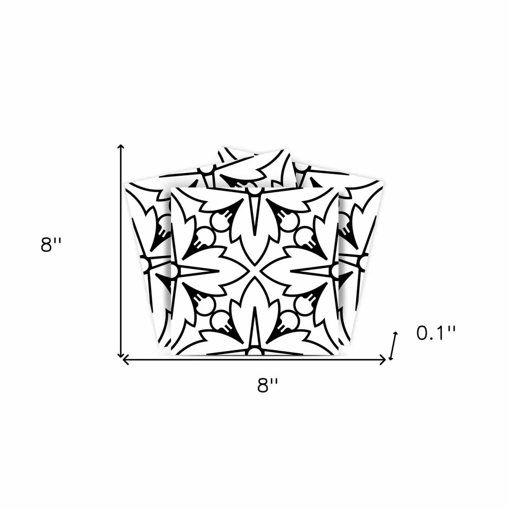 8" X 8" White and Black Cross Peel and Stick Removable Tiles - Homeroots