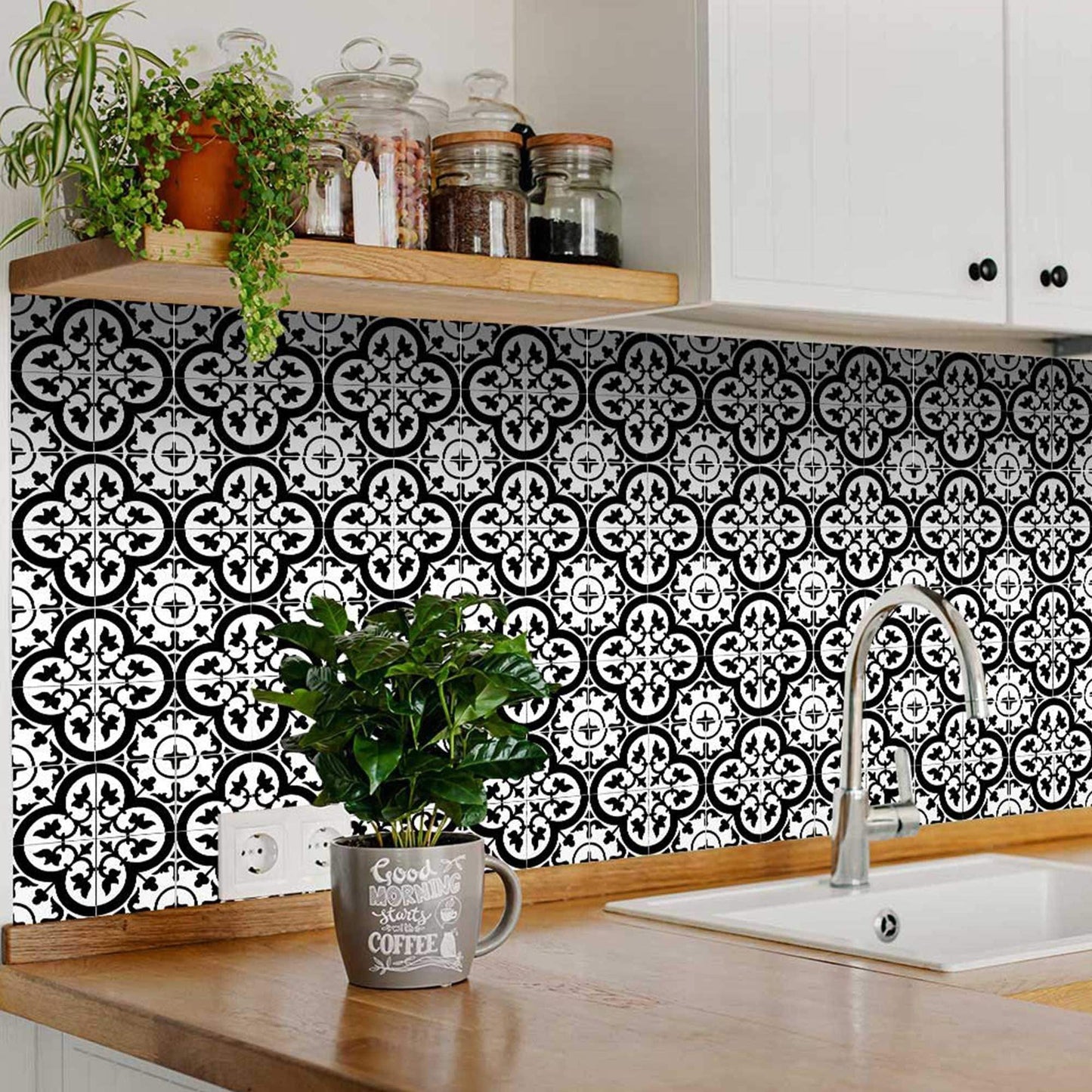 6" X 6" Black and White Roka Peel and Stick Removable Tiles - Homeroots - Flyclothing LLC