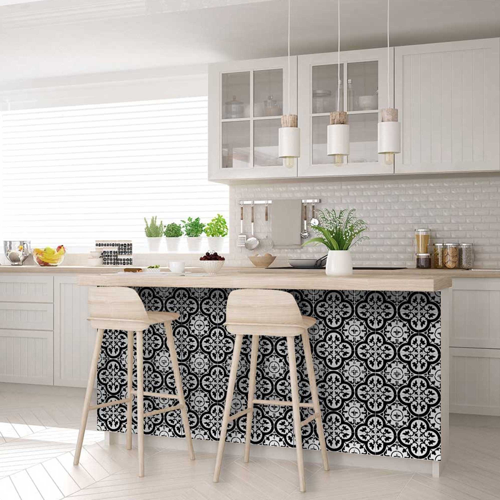 6" X 6" Black and White Roka Peel and Stick Removable Tiles - Homeroots