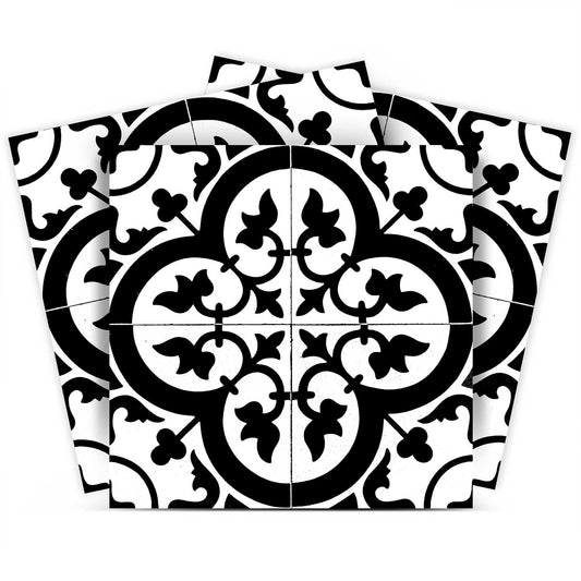 7" X 7" Black and White Roka Peel and Stick Removable Tiles - Homeroots