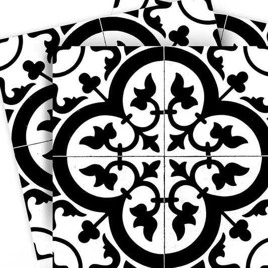 7" X 7" Black and White Roka Peel and Stick Removable Tiles - Homeroots