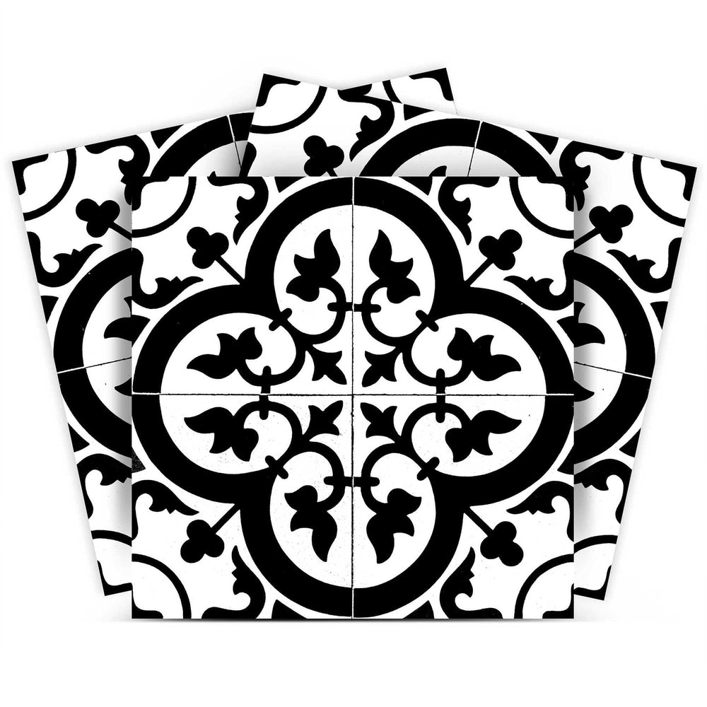 7" X 7" Black and White Roka Peel and Stick Removable Tiles - Homeroots