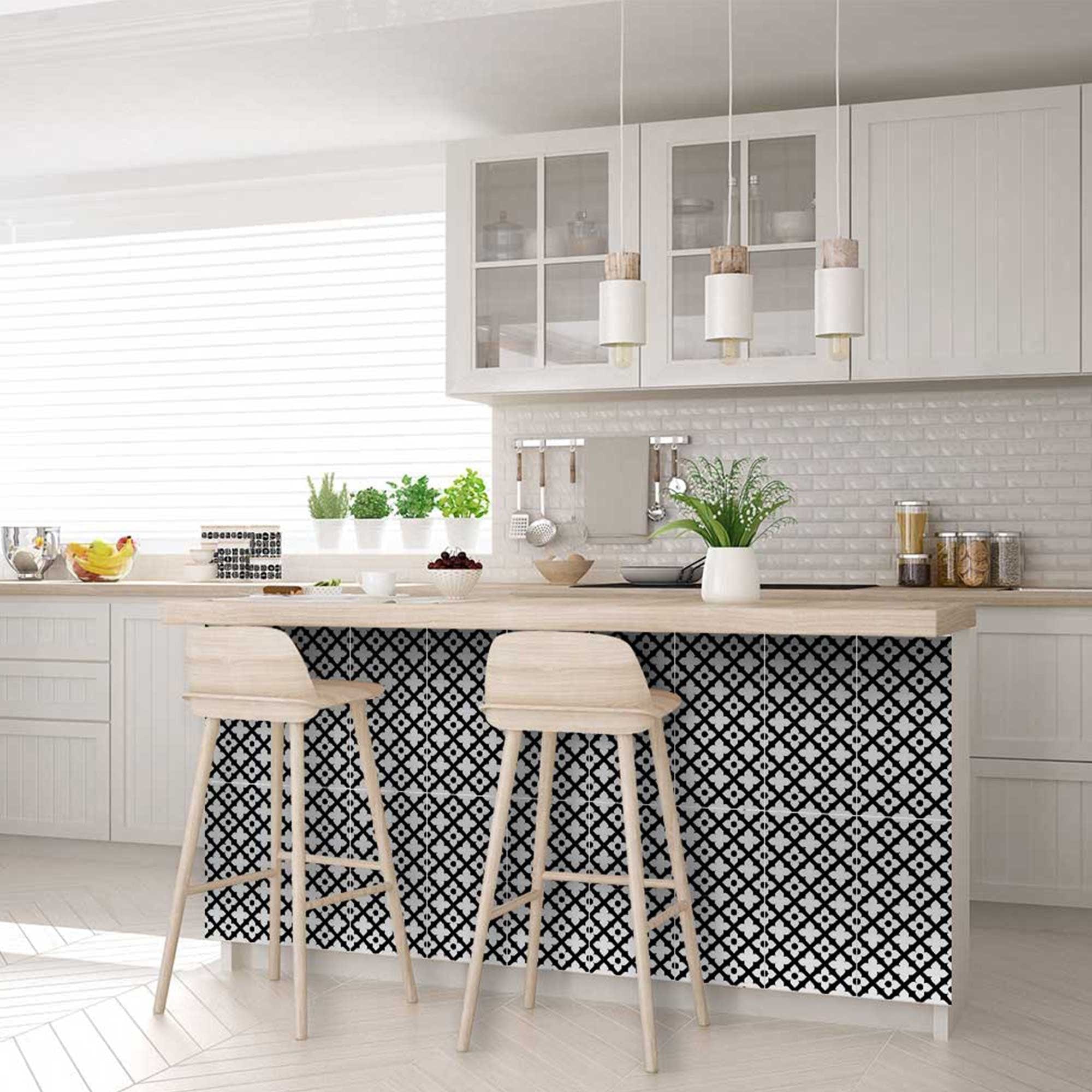 6" X 6" Black and White Dia Peel and Stick Removable Tiles - Homeroots