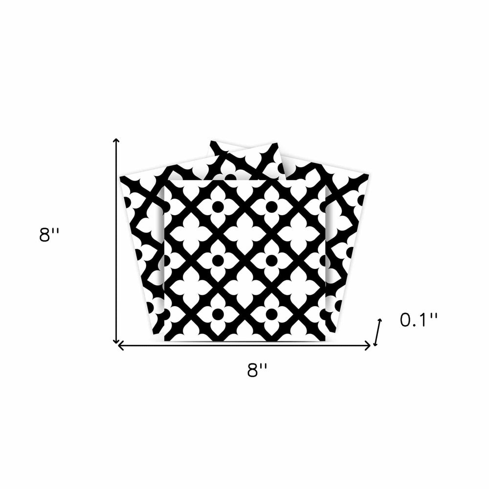 8" X 8" Black and White Dia Peel and Stick Removable Tiles - Homeroots