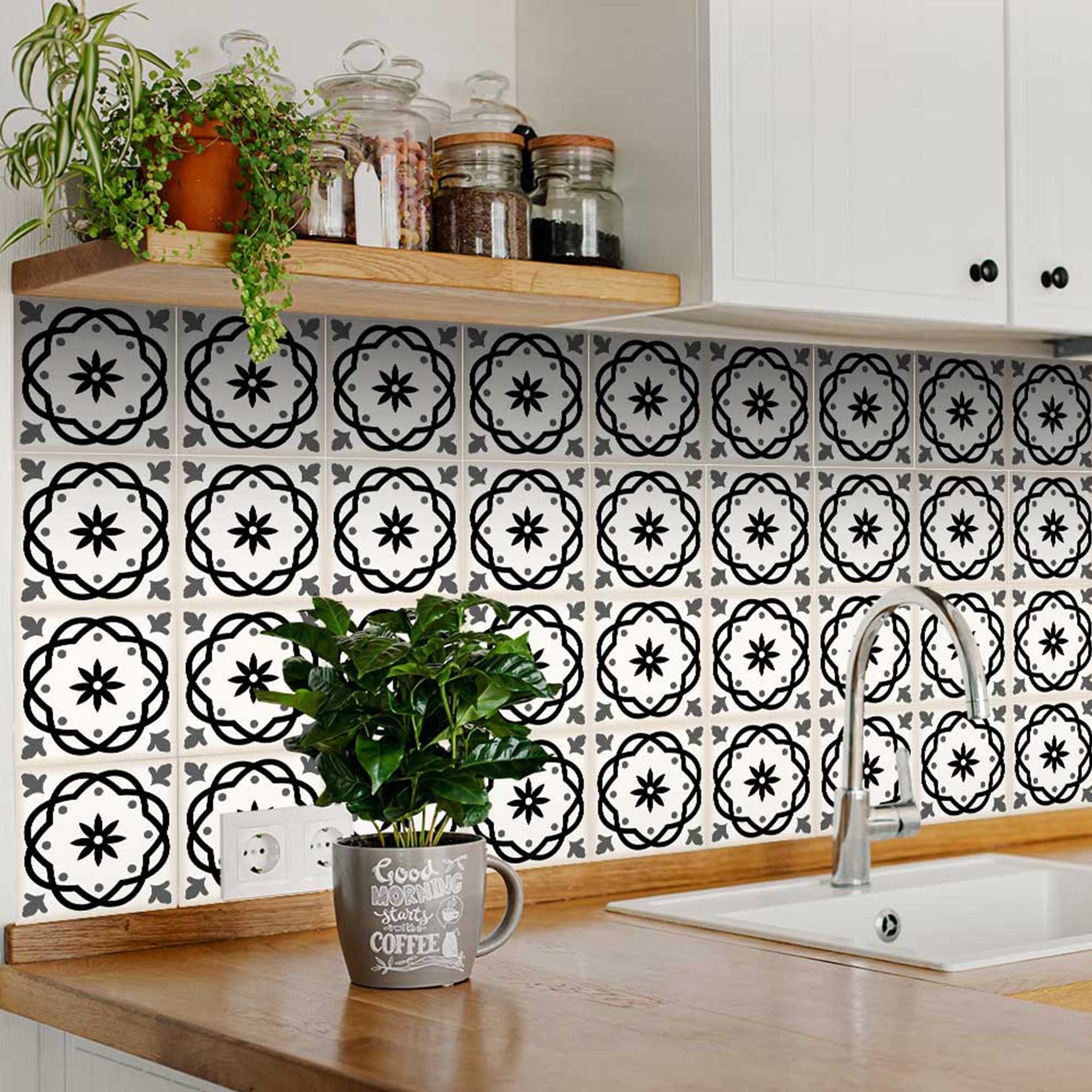 4" X 4" Black and White Rolla Peel and Stick Removable Tiles - Homeroots - Flyclothing LLC