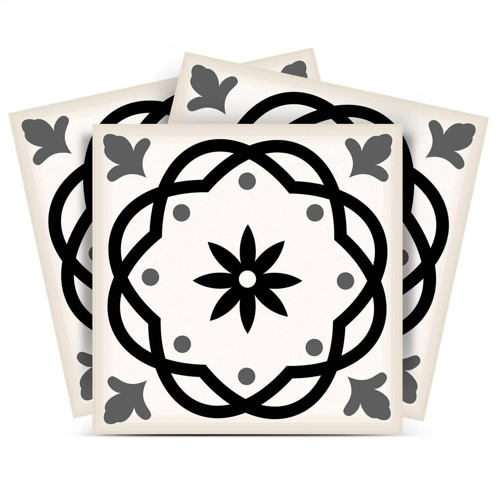 4" X 4" Black and White Rolla Peel and Stick Removable Tiles - Homeroots