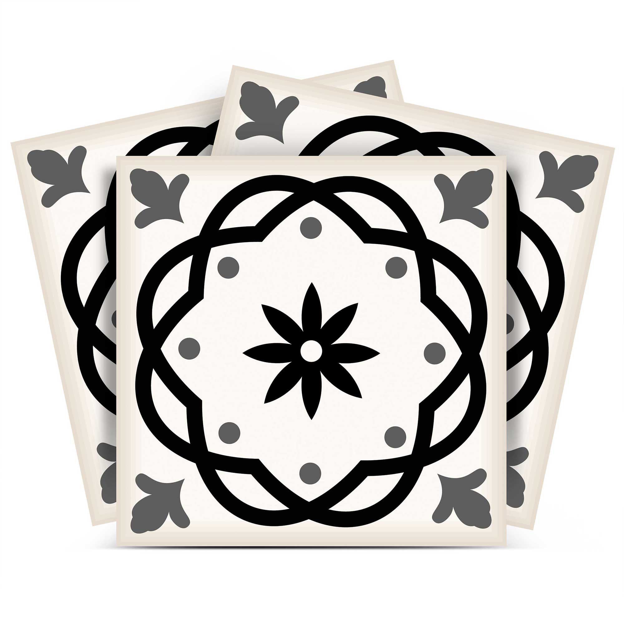 5" X 5" Black and White Rolla Peel and Stick Removable Tiles