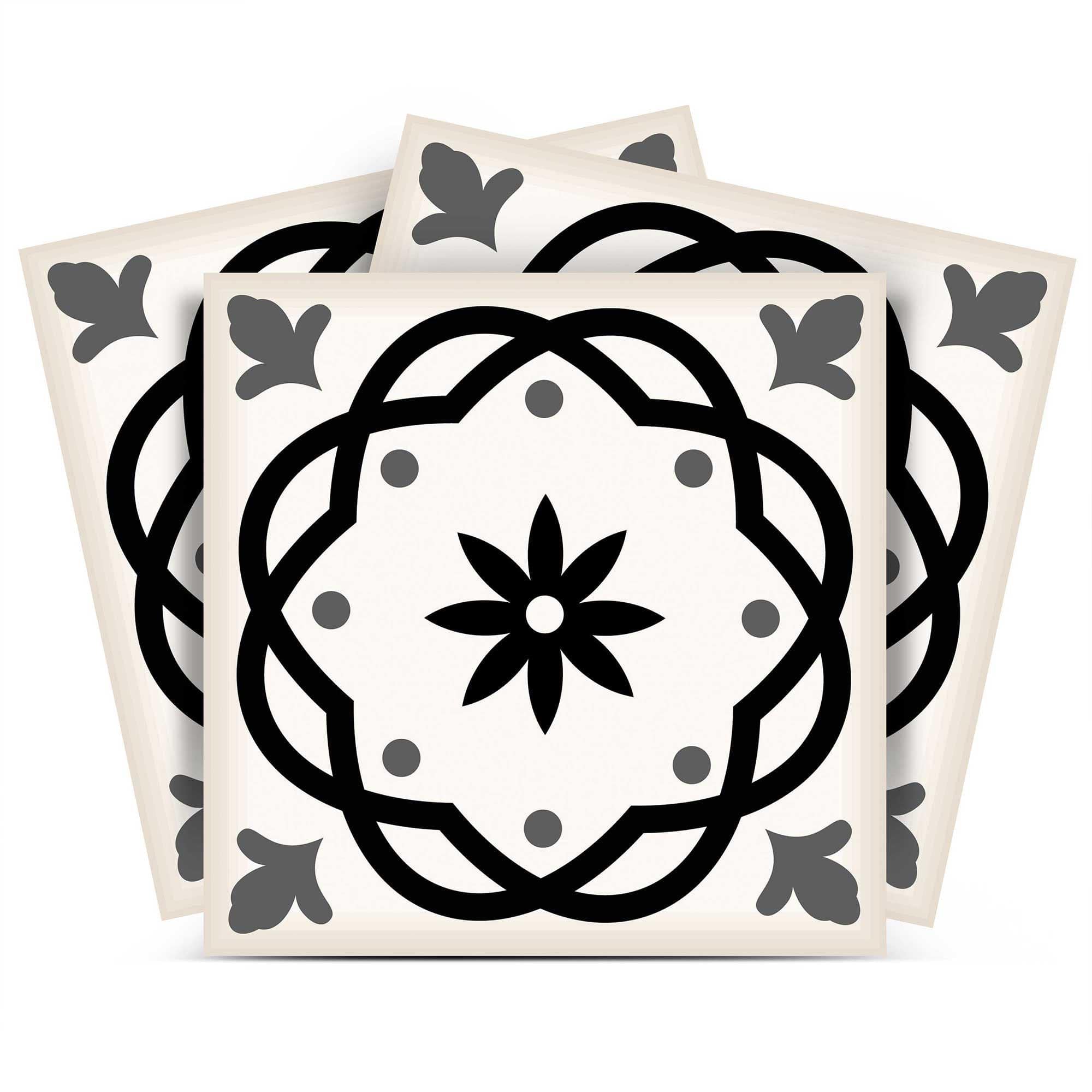 6" X 6" Black and White Rolla Peel and Stick Removable Tiles - Homeroots