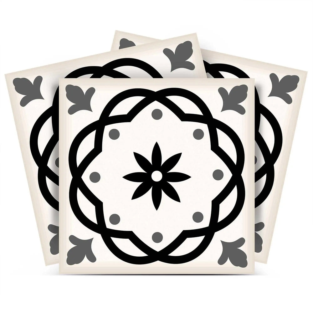7" X 7" Black and White Rolla Peel and Stick Removable Tiles - Homeroots