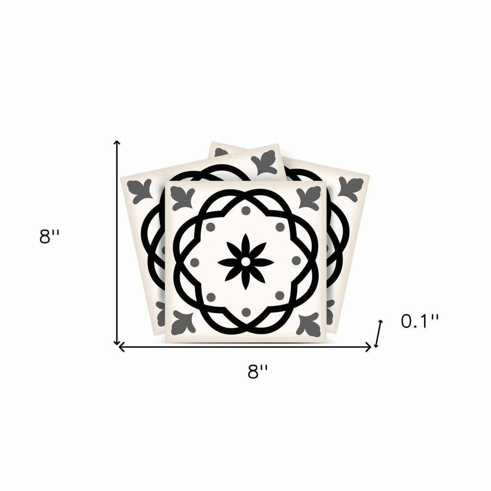8" X 8" Black and White Rolla Peel and Stick Removable Tiles - Homeroots