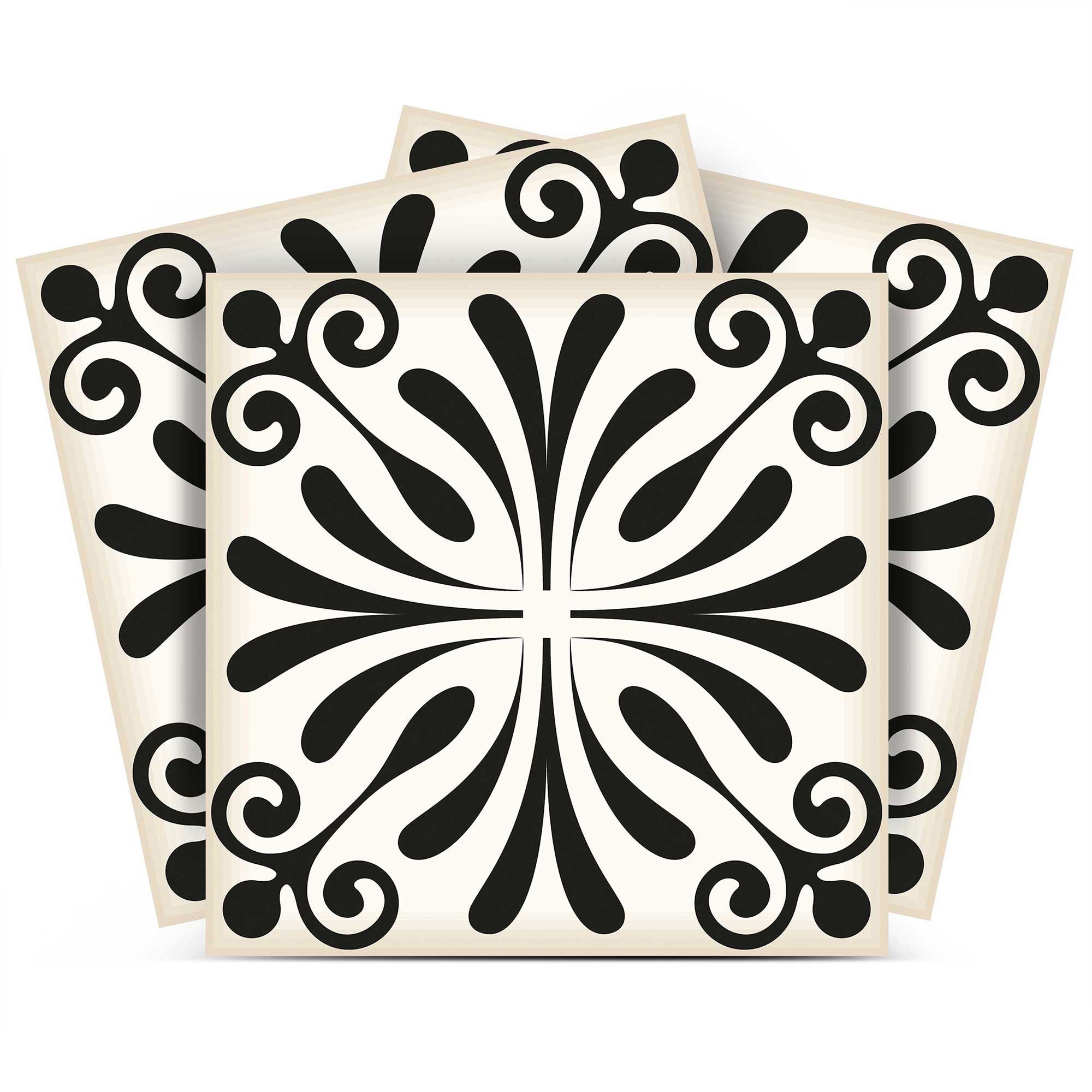 5" X 5" Black and White Flo Peel and Stick Removable Tiles