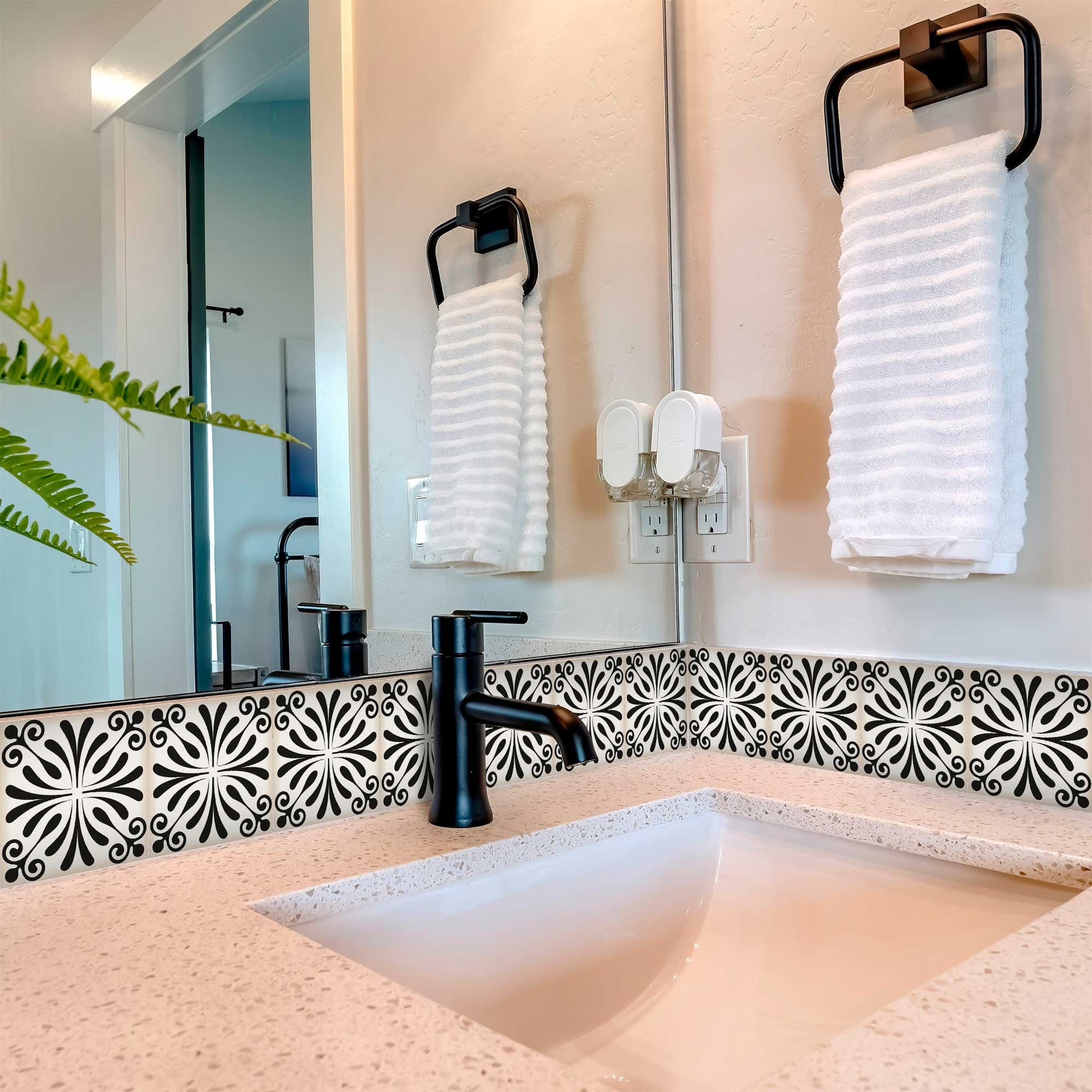 5" X 5" Black and White Flo Peel and Stick Removable Tiles - Homeroots - Flyclothing LLC