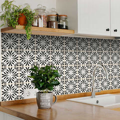 7" X 7" Black and White Flo Peel and Stick Removable Tiles - Homeroots