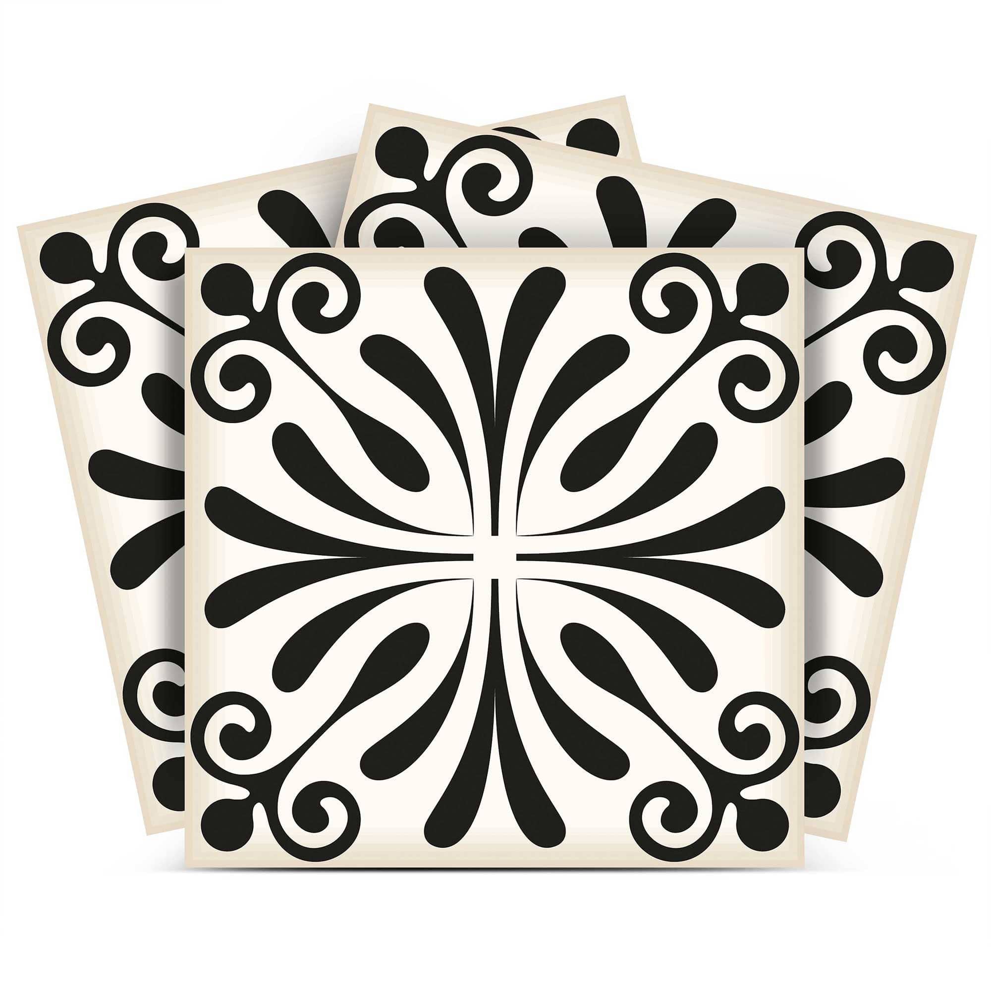 7" X 7" Black and White Flo Peel and Stick Removable Tiles - Homeroots