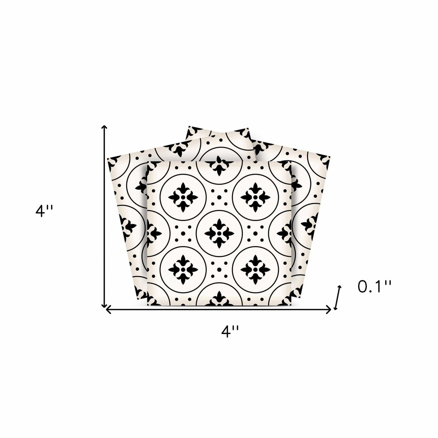 4" X 4" Black and White Rosa Peel and Stick Removable Tiles - Homeroots - Flyclothing LLC