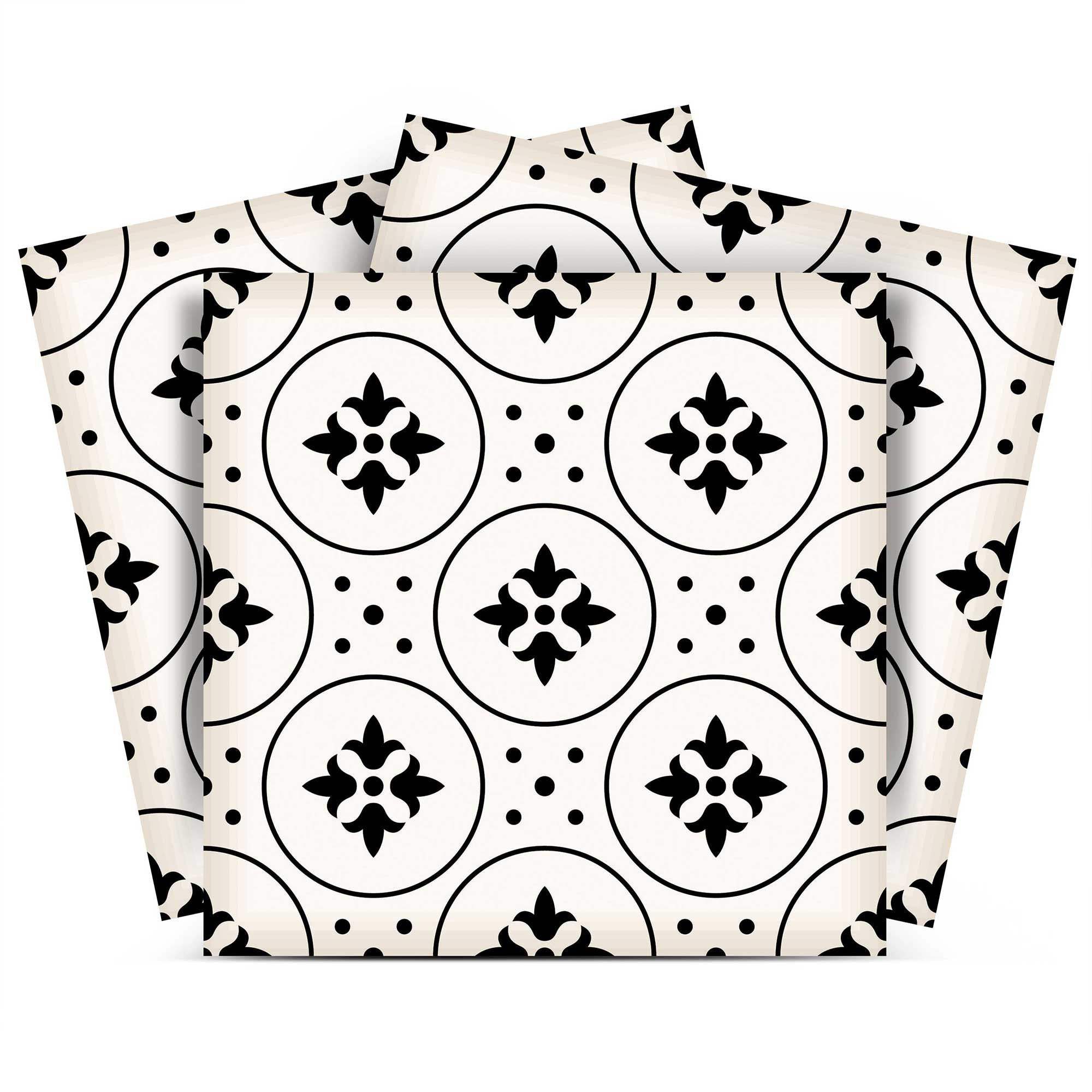 4" X 4" Black and White Rosa Peel and Stick Removable Tiles - Homeroots - Flyclothing LLC