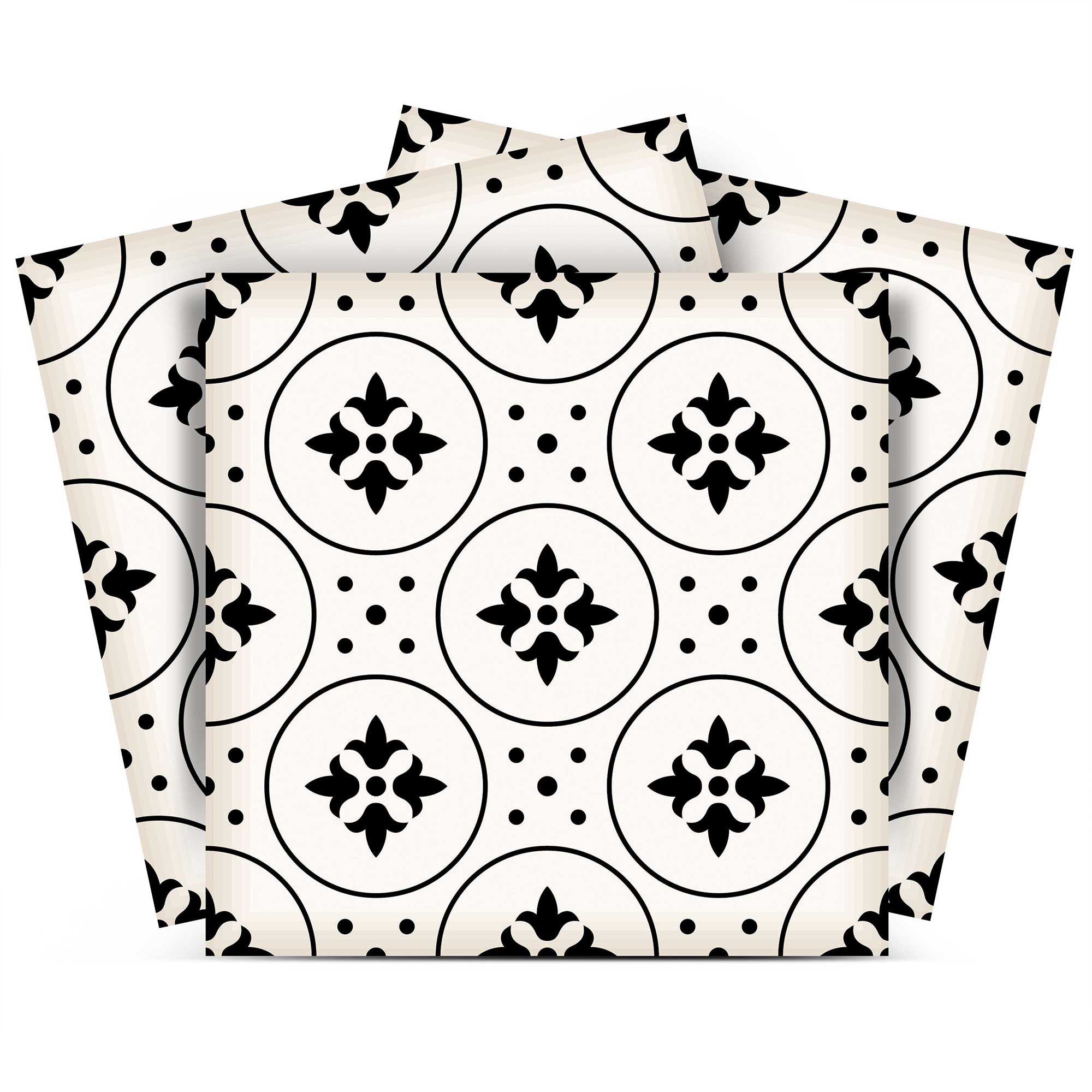 5" X 5" Black and White Rosa Peel and Stick Removable Tiles