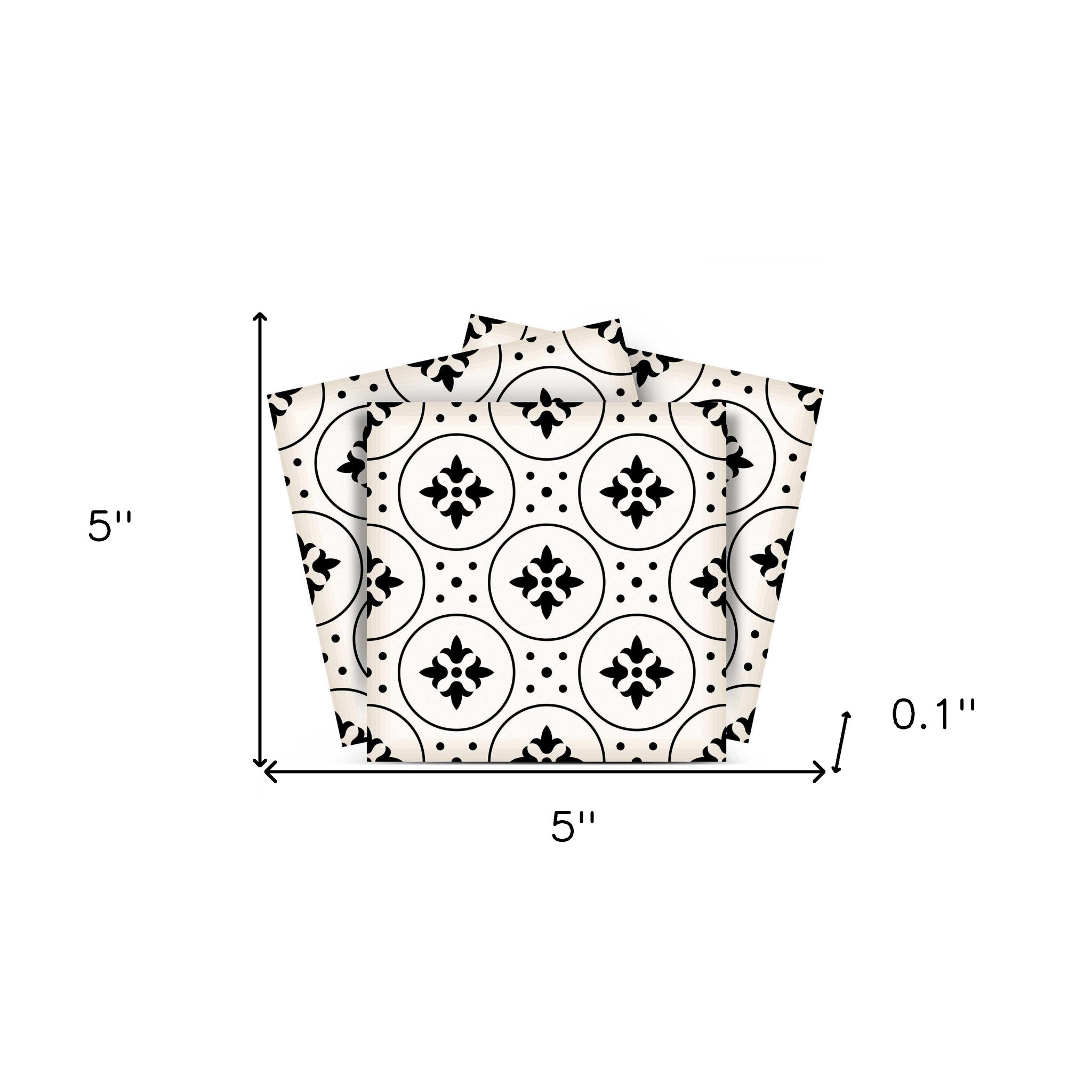 5" X 5" Black and White Rosa Peel and Stick Removable Tiles