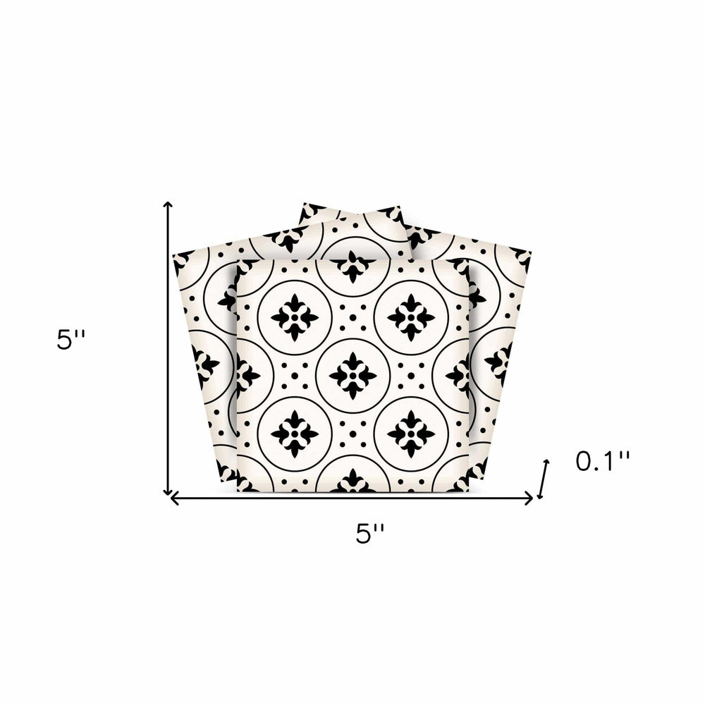 5" X 5" Black and White Rosa Peel and Stick Removable Tiles - Homeroots