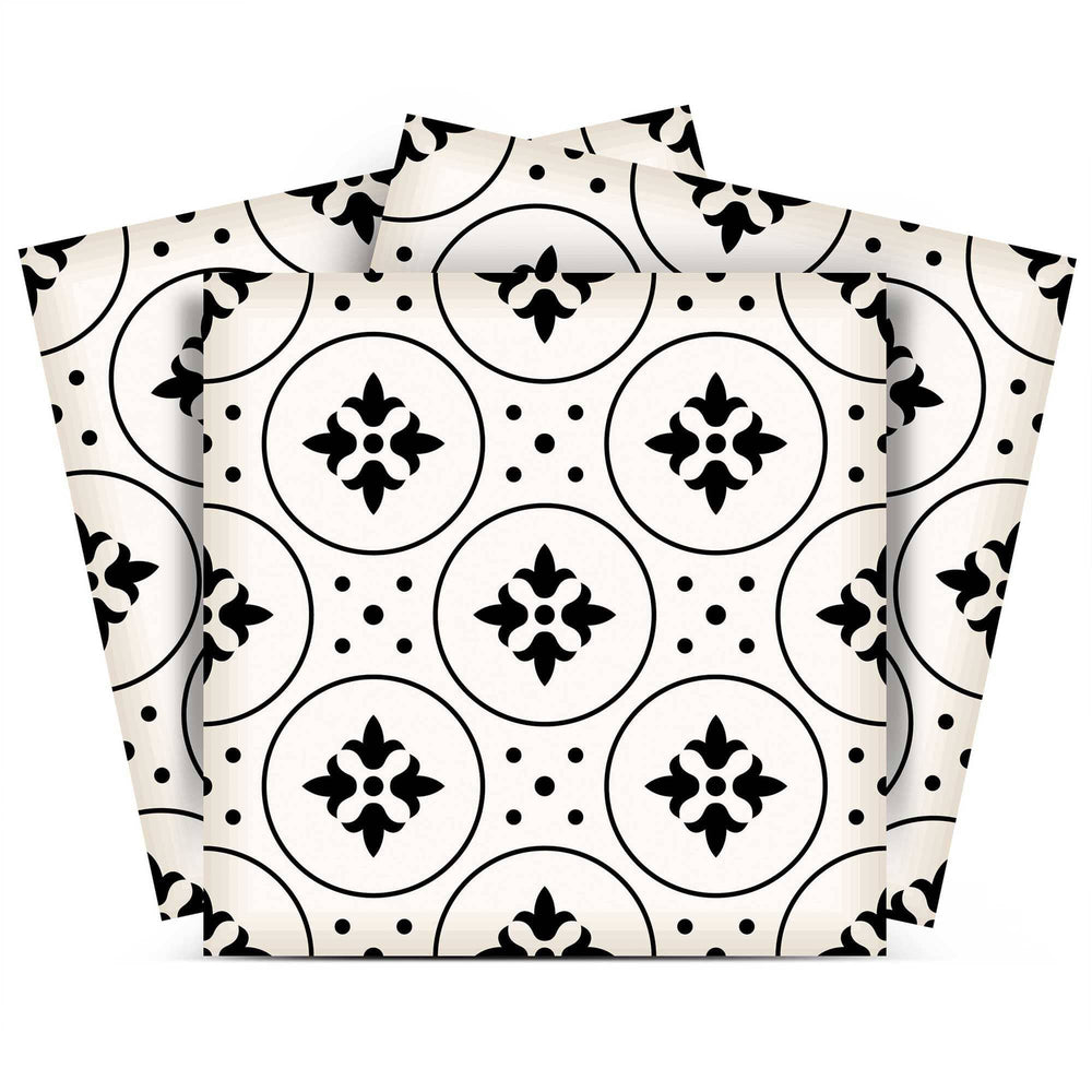 5" X 5" Black and White Rosa Peel and Stick Removable Tiles - Homeroots
