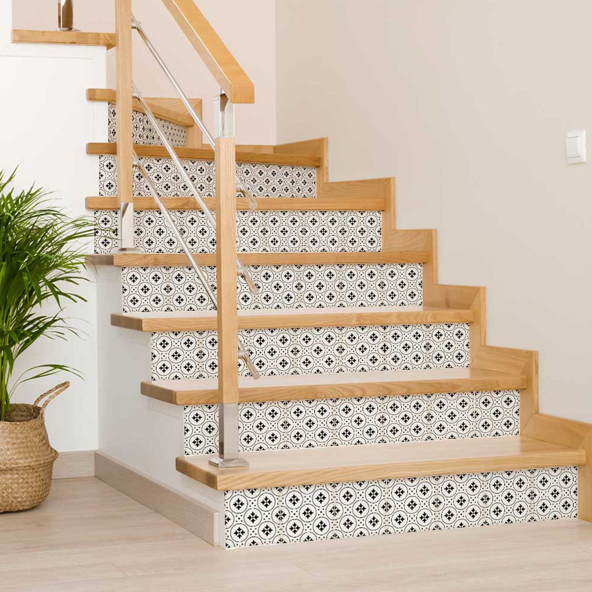 6" X 6" Black and White Rosa Peel and Stick Removable Tiles - Homeroots